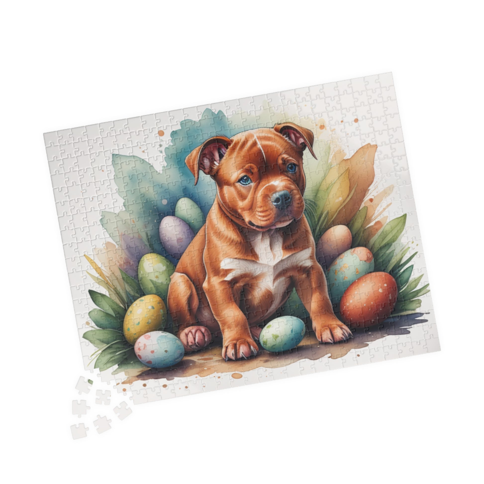 Pitbull (Red) Easter Puppy Puzzle - Dog Lovers, Mental Health Benefits, Holiday Fun, Mindfulness, Stress Relief, Festive Gift