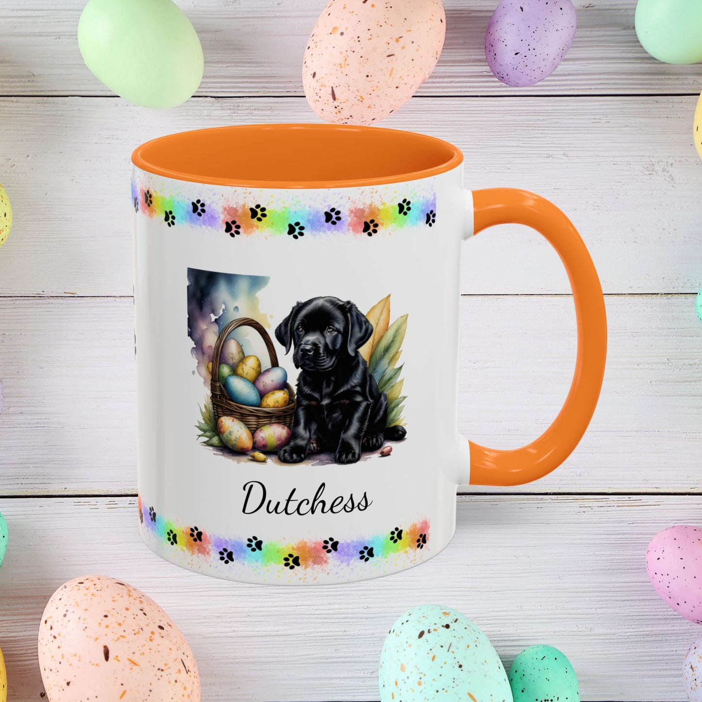 Black Labrador Easter puppy coffee mug, personalized cute dog design, mental health support and cozy sipping