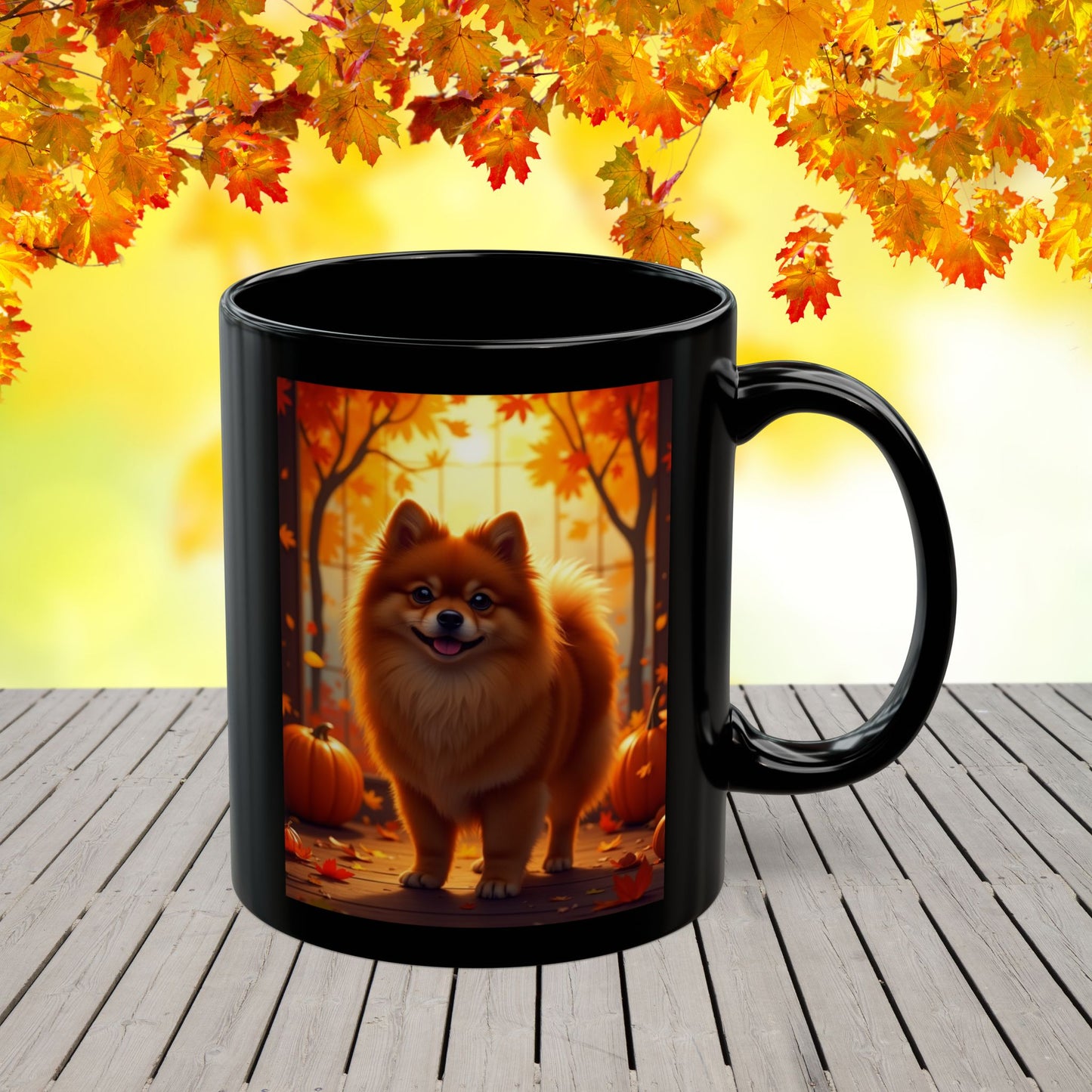 Pomeranian Red - Custom name autumn coffee mug, dog parent gift for Pomeranian owners