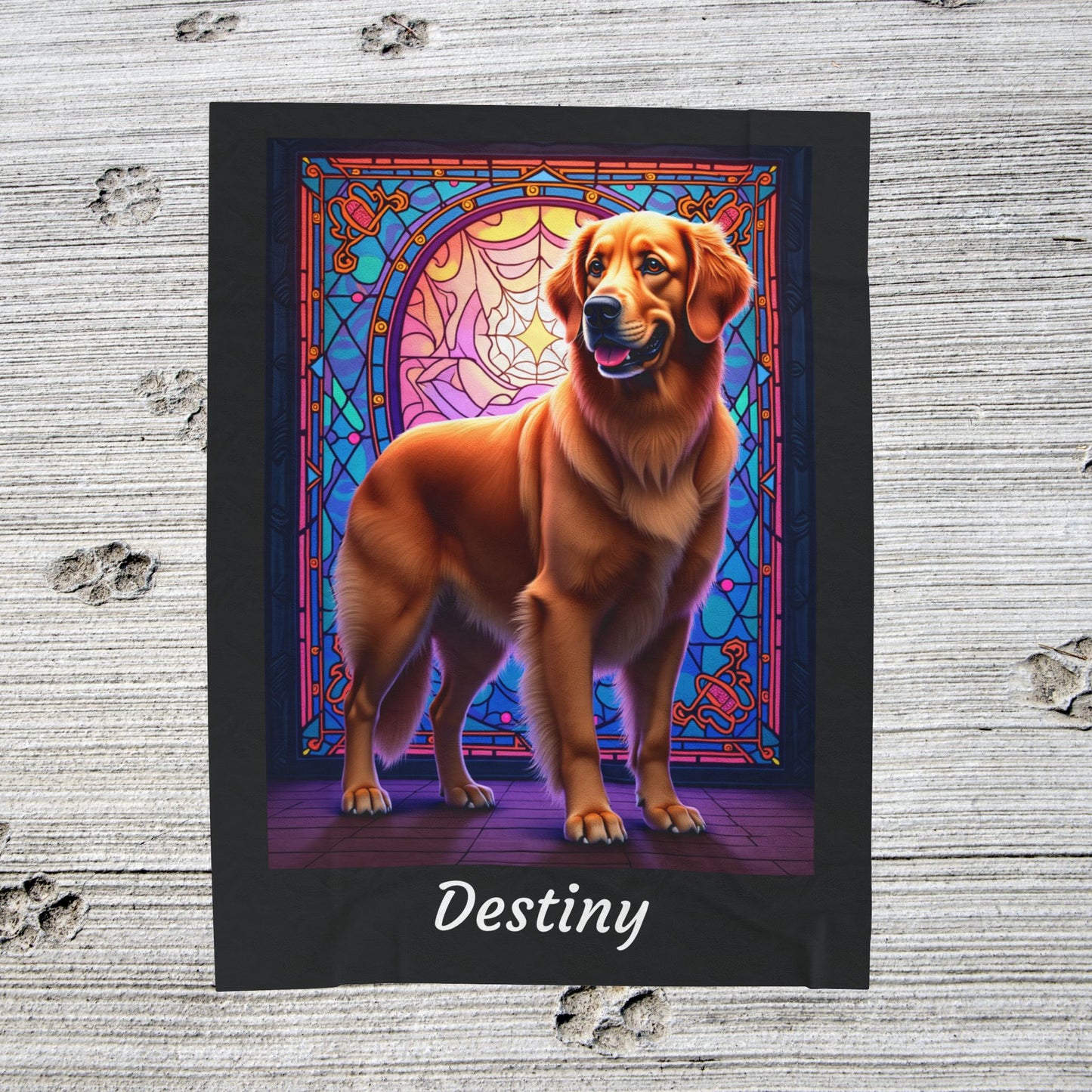 Golden Retriever Dark Coat Personalized Velveteen Plush Blanket, Custom Dog Art Throw for Humans