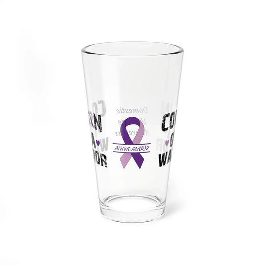 Shop our premium cousin of a warrior domestic violence awareness pint glass 16oz from MySisterIsASurvivor.