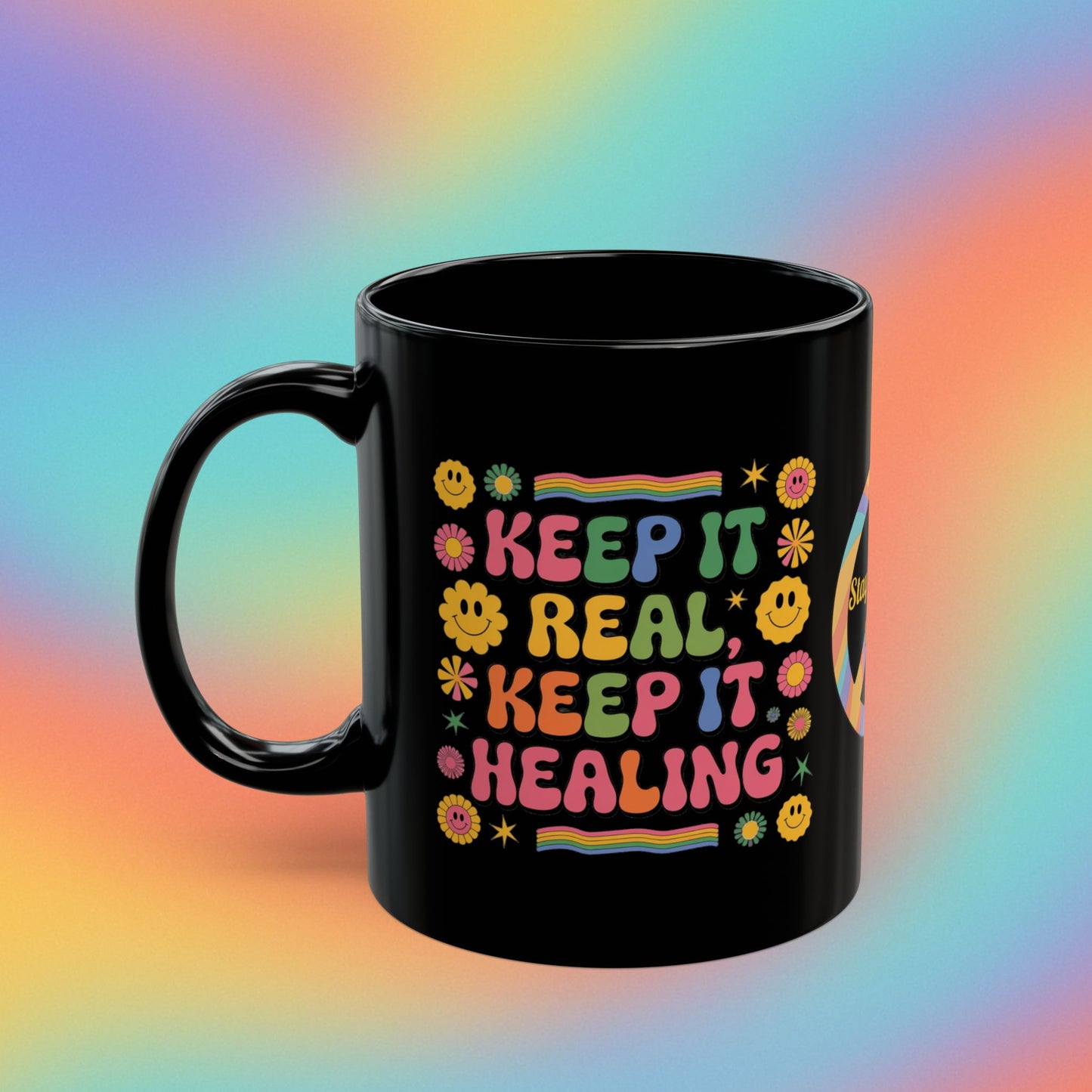 Keep It Real, Keep It Healing 70s Mental Health Coffee Mug, Positive Gift - MySisterIsASurvivor