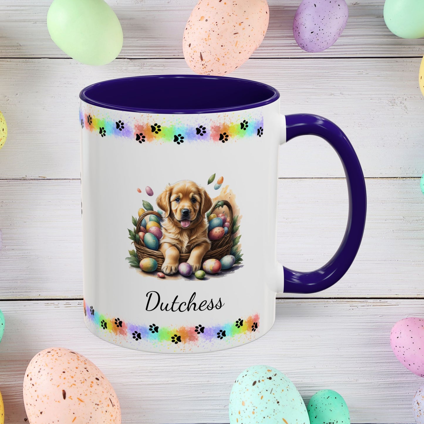 Golden Retriever Easter puppy coffee mug, personalized cute dog gift for mental health awareness and cozy drinks