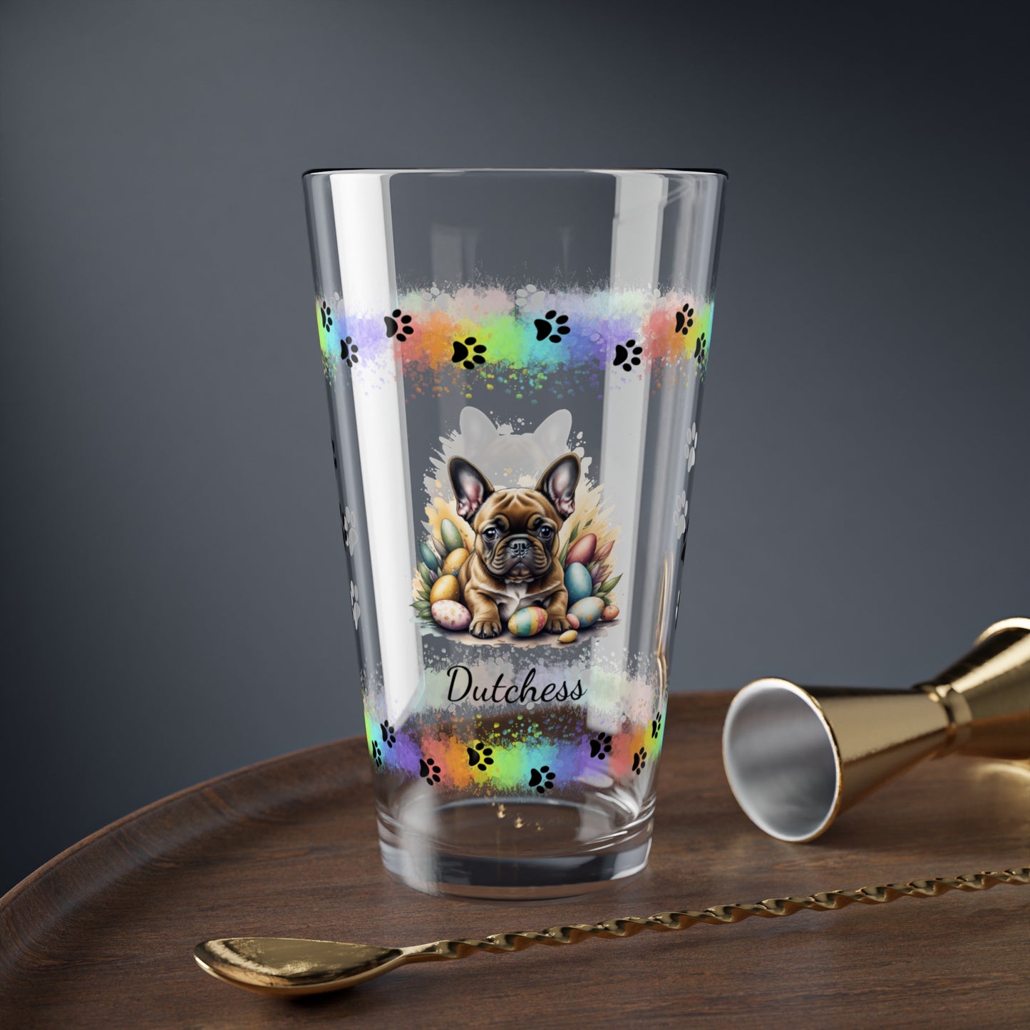 French Bulldog (Fawn) Personalized Easter Puppy 16oz Pint Glass - Custom Dog Design, Mental Health Gift, Easter Décor, and Festive Celebrations