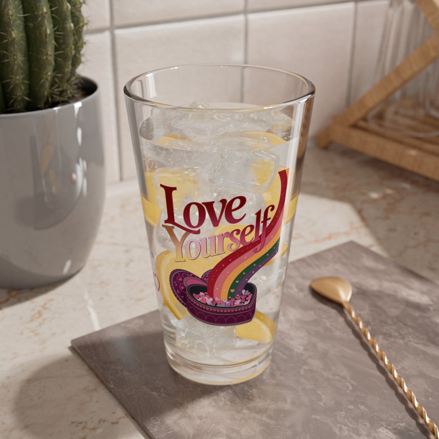 Love Yourself: Personalized Valentine's Day Affirmation Pint Glass – Valentine's Day Self-Care Gift, Mindful Positivity Drinkware