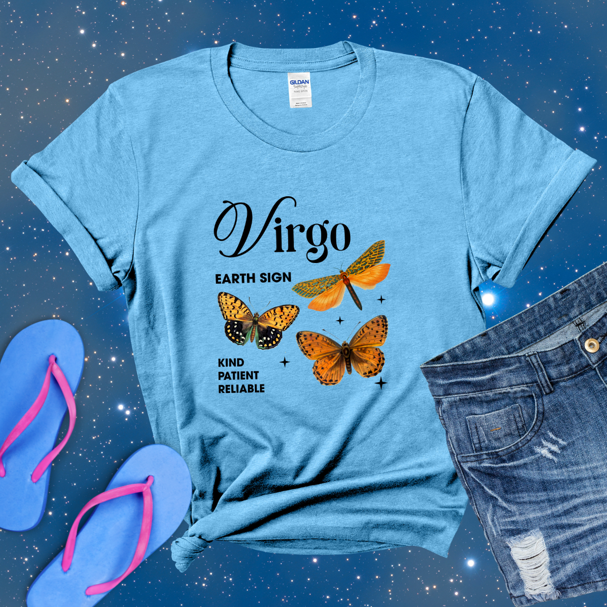Virgo Butterfly Zodiac T-Shirt, astrology horoscope shirt, Virgo birthday gift tee for men or women
