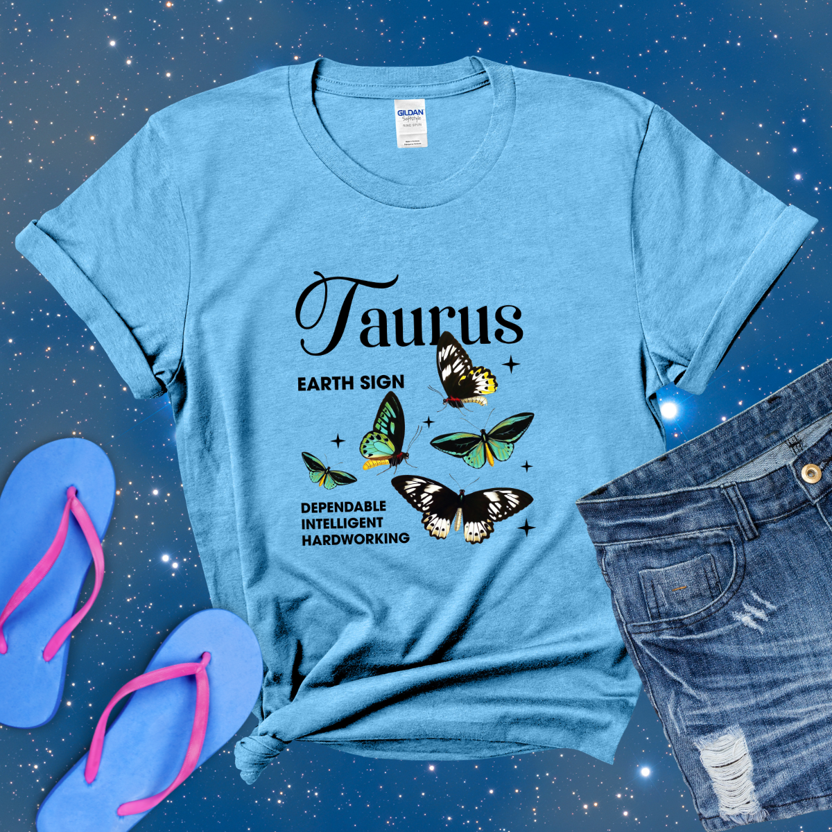 Taurus Butterfly Zodiac T-Shirt, astrology horoscope shirt, Taurus birthday gift tee for men or women