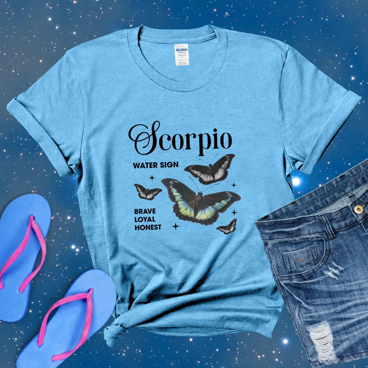 Shop our scorpio butterfly zodiac unisex softstyle t shirt featuring the Mint Green style option from MySisterIsASurvivor.
