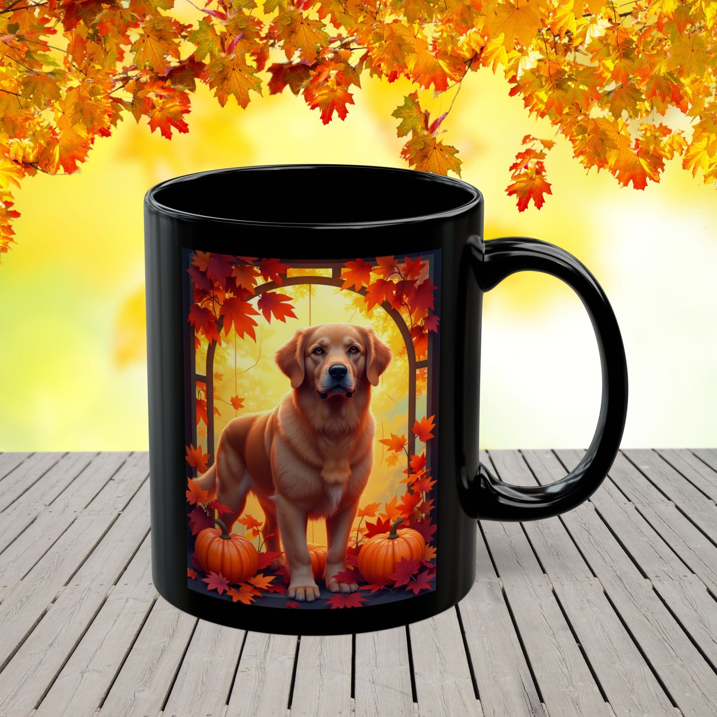 Dark Golden Retriever autumn mug, personalized coffee cup, custom dog lover fall drinkware - MySisterIsASurvivor