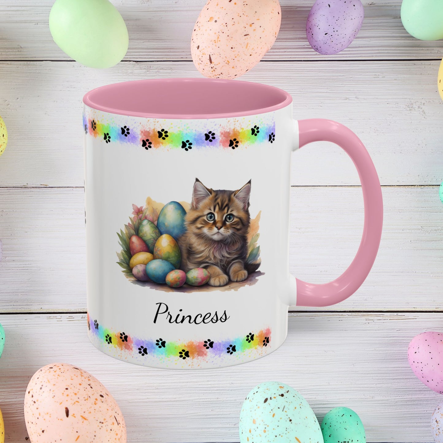 Siberian cute kitten Easter coffee mug, personalized gift for cat lovers, mental health awareness present