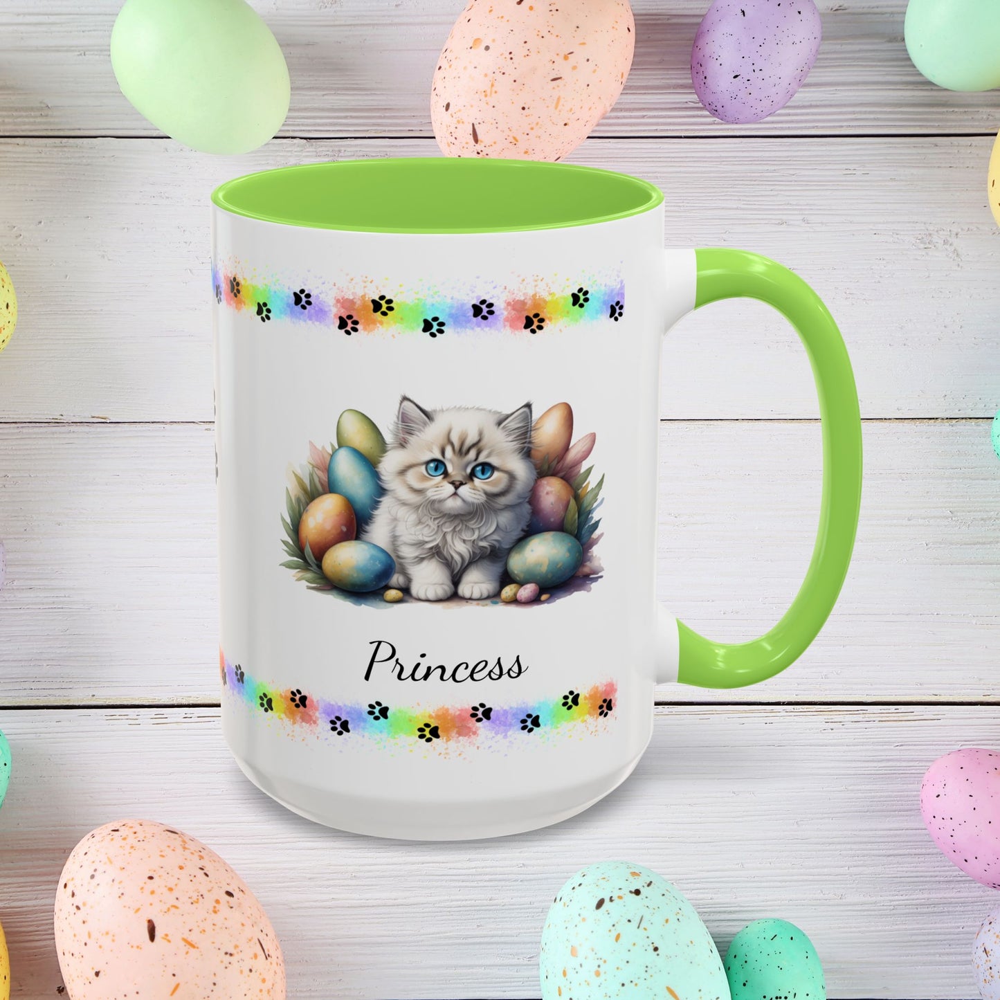 Persian Easter kitten coffee mug, personalized cute cat gift, mental health support and festive drinkware