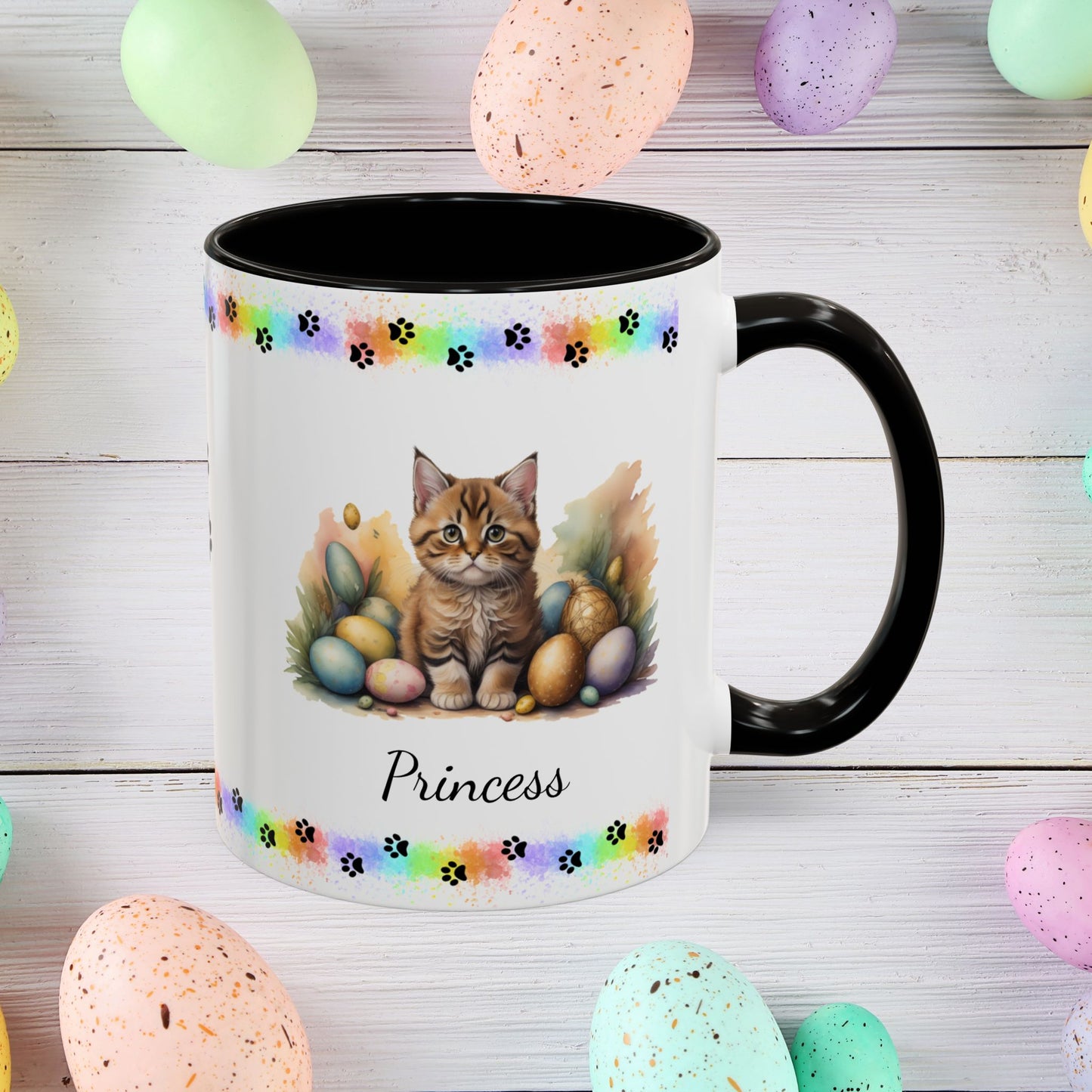 Bobtail: Personalized Easter Kitten Coffee Mug - Adorable Cat Design, Mental Health Gift, 11oz & 15oz, 12 Color Choices, Easter Gifts & Décor