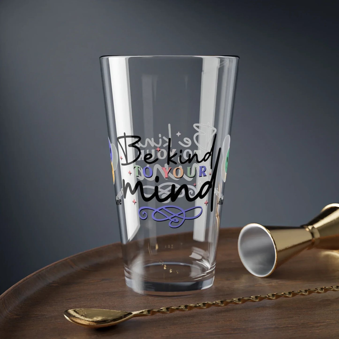 Shop our premium be kind to your mind retro pint glass 16oz 1 from MySisterIsASurvivor.