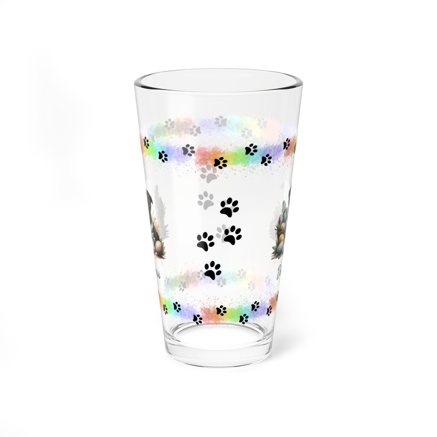 Border Collie (Black & White) Personalized Easter Puppy 16oz Pint Glass - Custom Dog Design, Mental Health Gift, Easter Décor, and Festive Celebrations