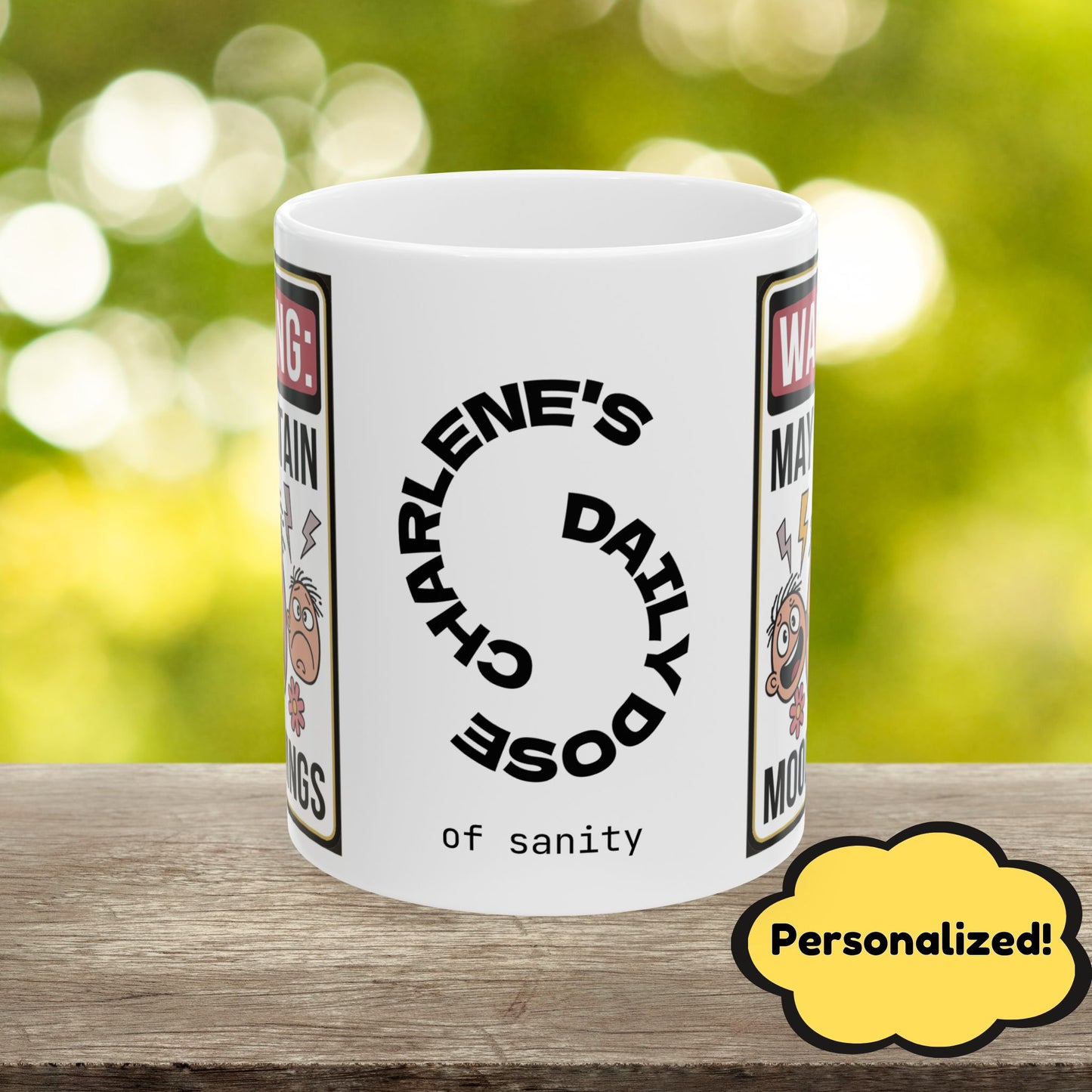 Warning: May Contain Mood Swings Funny Mental Health Mug, Stylish Ceramic Coffee Cup, Positive Affirmation Gift, Anxiety Relief, Self-Care Mug, Therapist Office Decor