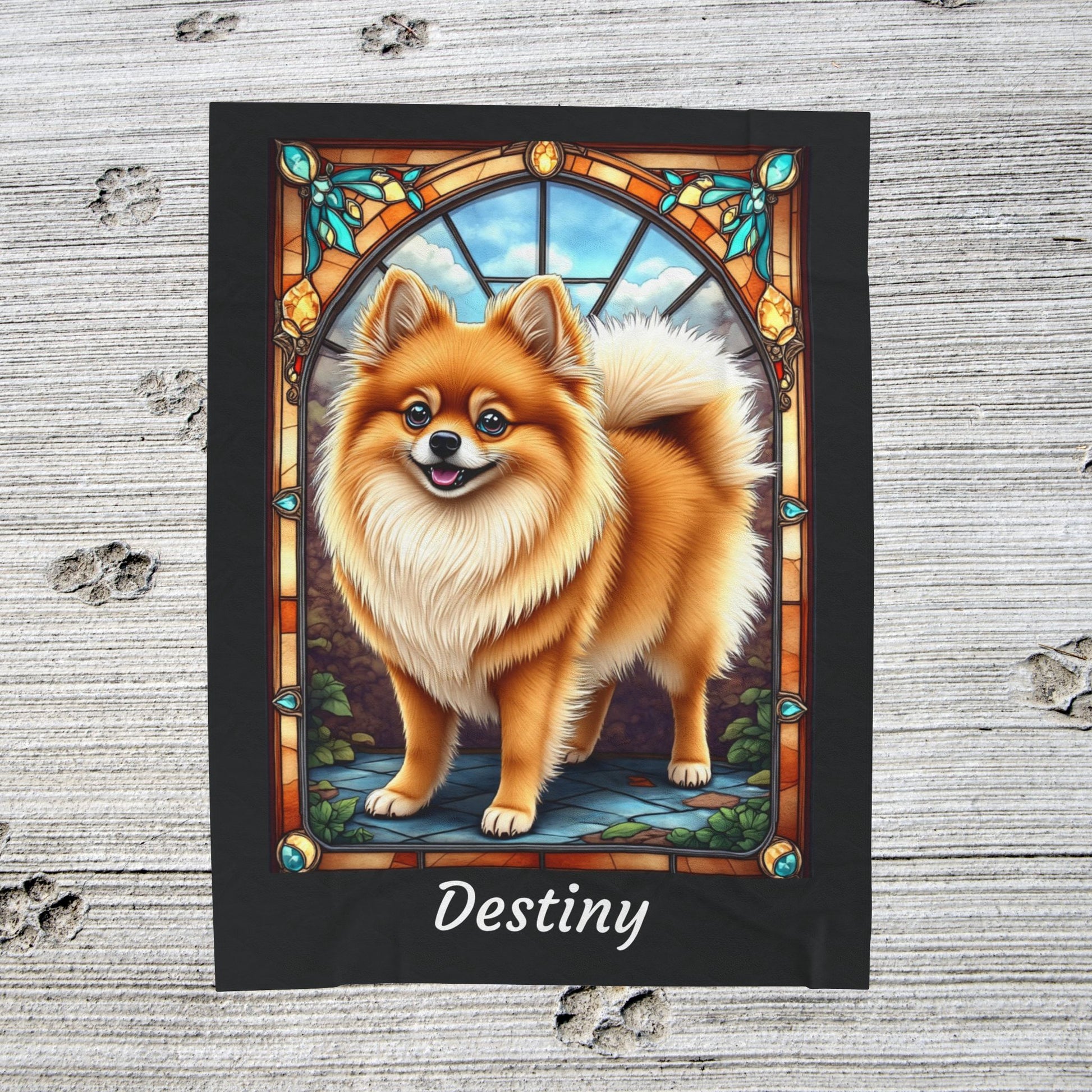 Pomeranian Orange Sable Coat Blanket, Velveteen Plush Stained Glass Dog Throw, Custom Pet Lover Gift