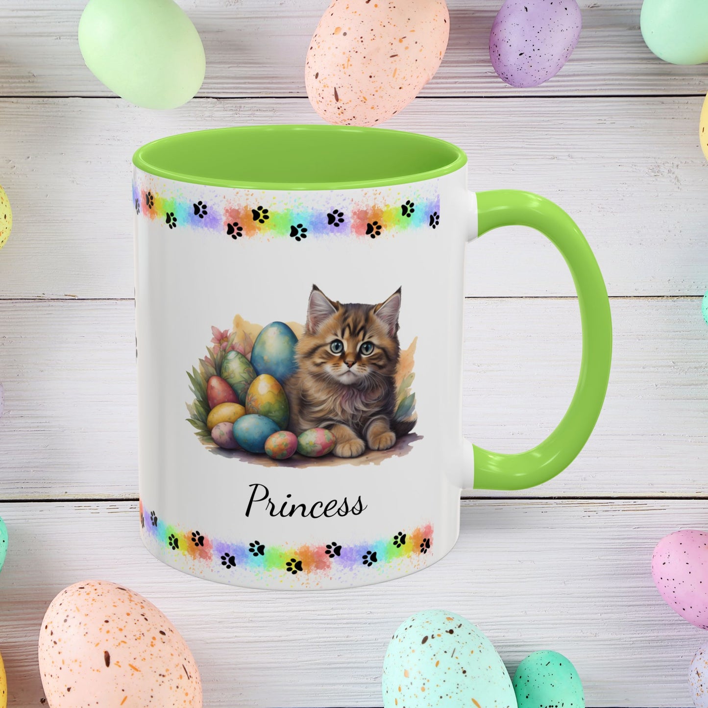 Siberian: Personalized Easter Kitten Coffee Mug - Adorable Cat Design, Mental Health Gift, 11oz & 15oz, 12 Color Choices, Easter Gifts & Décor