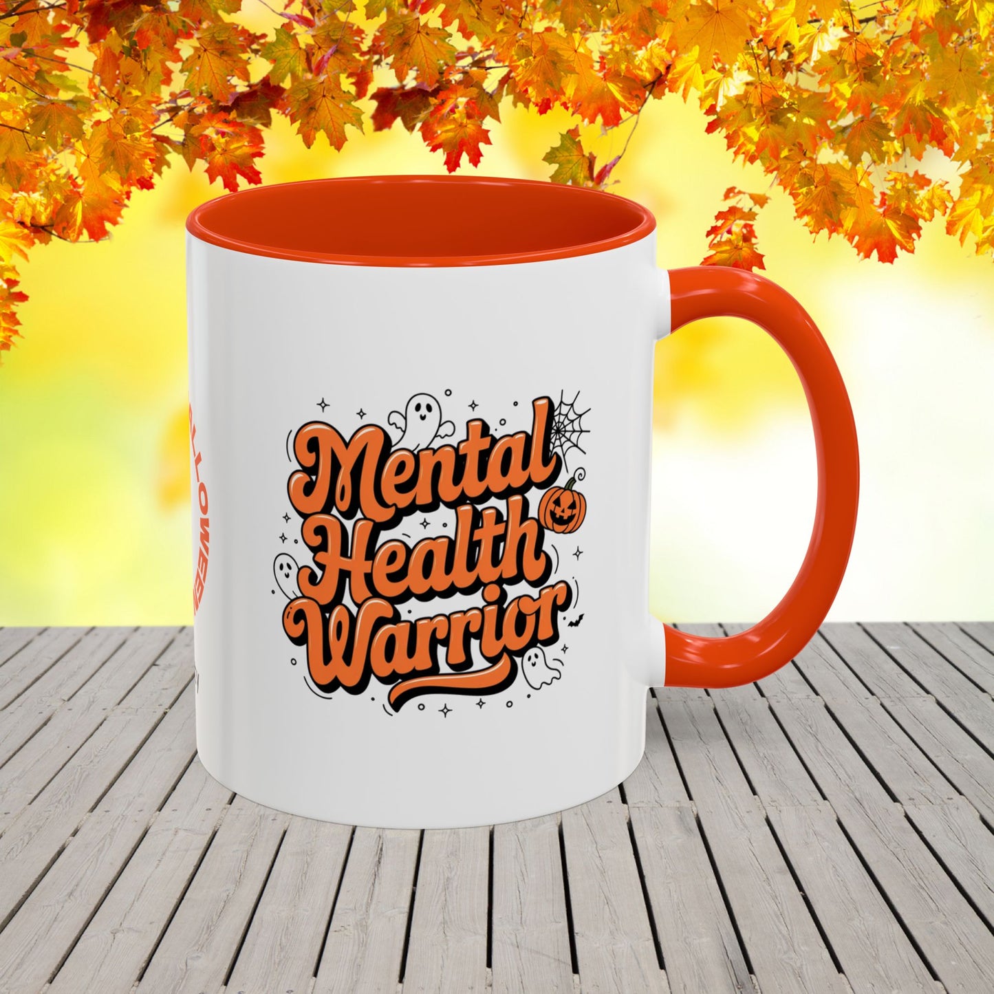 Mental Health Warrior Halloween Mug -empowering fall coffee cup with custom name
