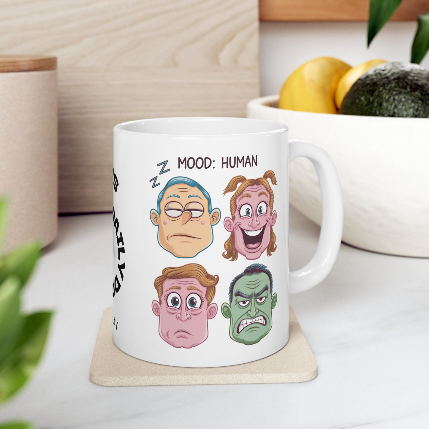 Mood: Human Funny Mental Health Mug, Stylish Ceramic Coffee Cup, Positive Affirmation Gift, Anxiety Relief, Self-Care Mug, Therapist Office Décor