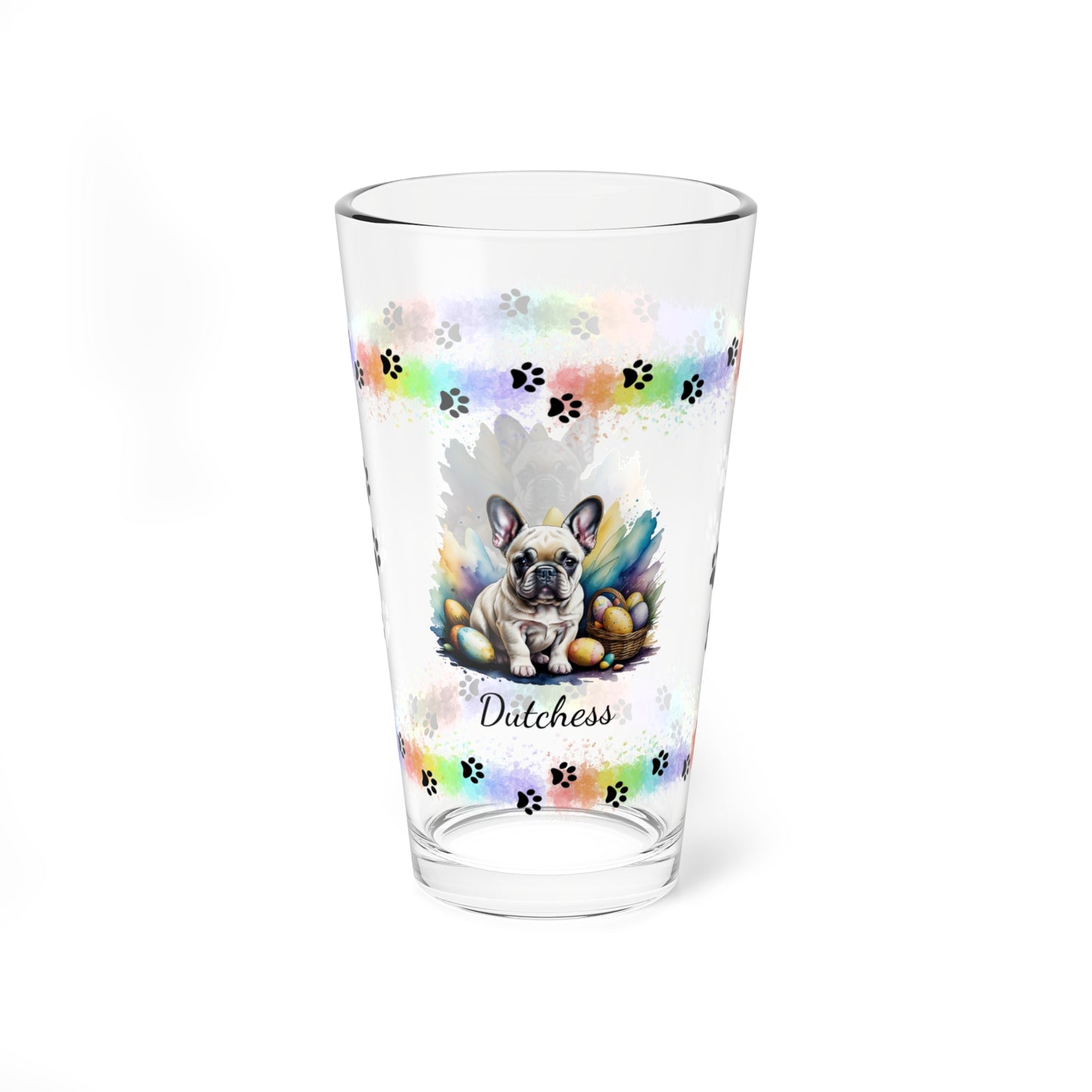 French Bulldog (Cream) Personalized Easter Puppy 16oz Pint Glass - Custom Dog Design, Mental Health Gift, Easter Décor, and Festive Celebrations