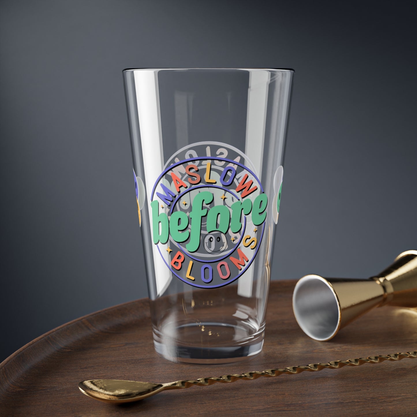 Maslow Before Blooms retro pint glass for educators with personalized wellness quote