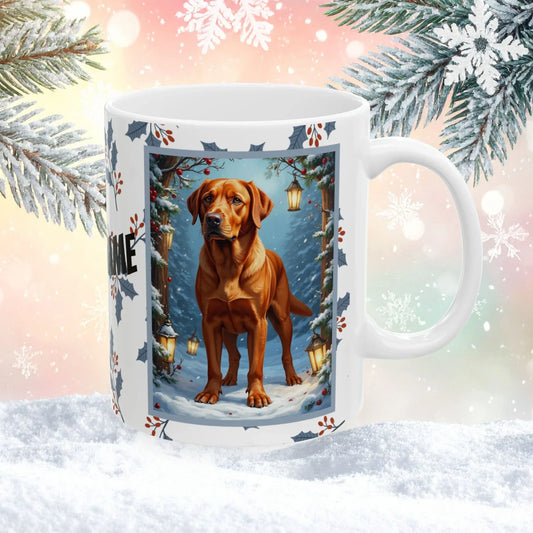 Shop our labrador retriever fox red winter lodge mug featuring the 15oz style option from MySisterIsASurvivor.
