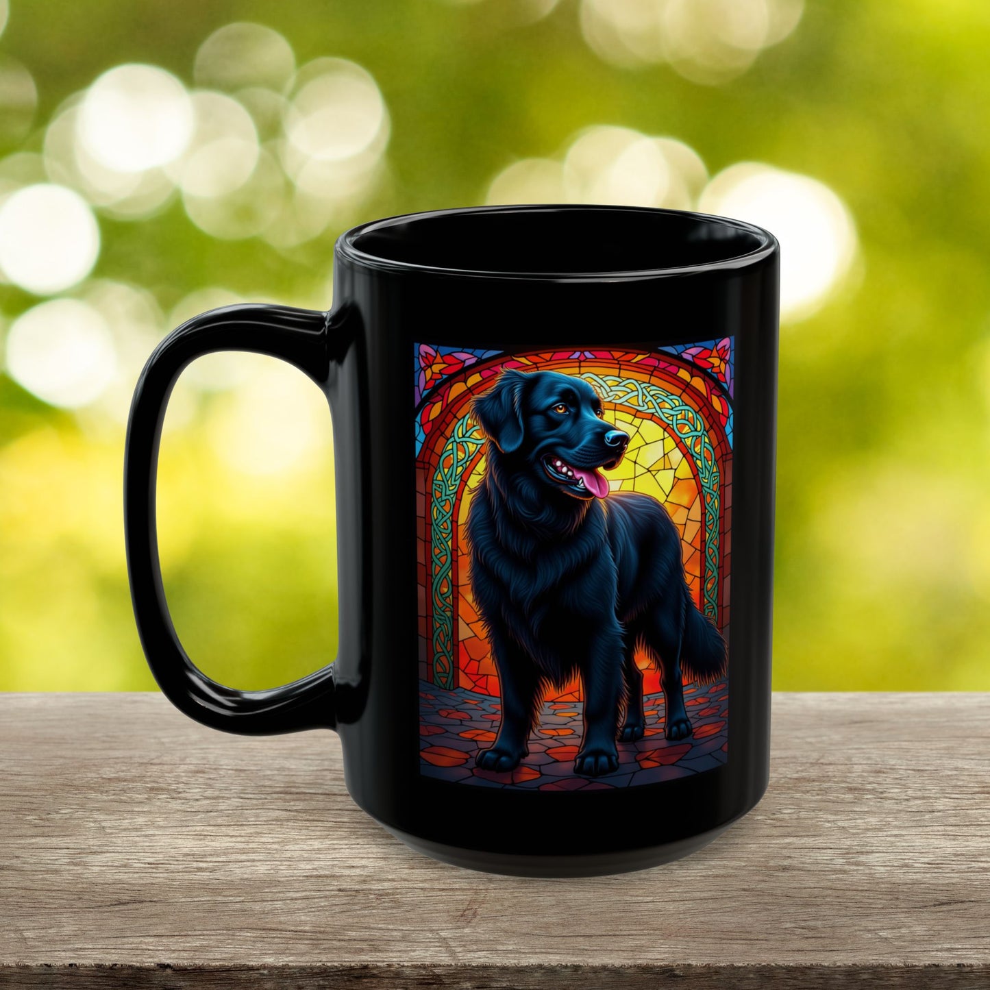 Black Golden Retriever personalized stained glass mug with custom dog name, unique gift for Golden lovers