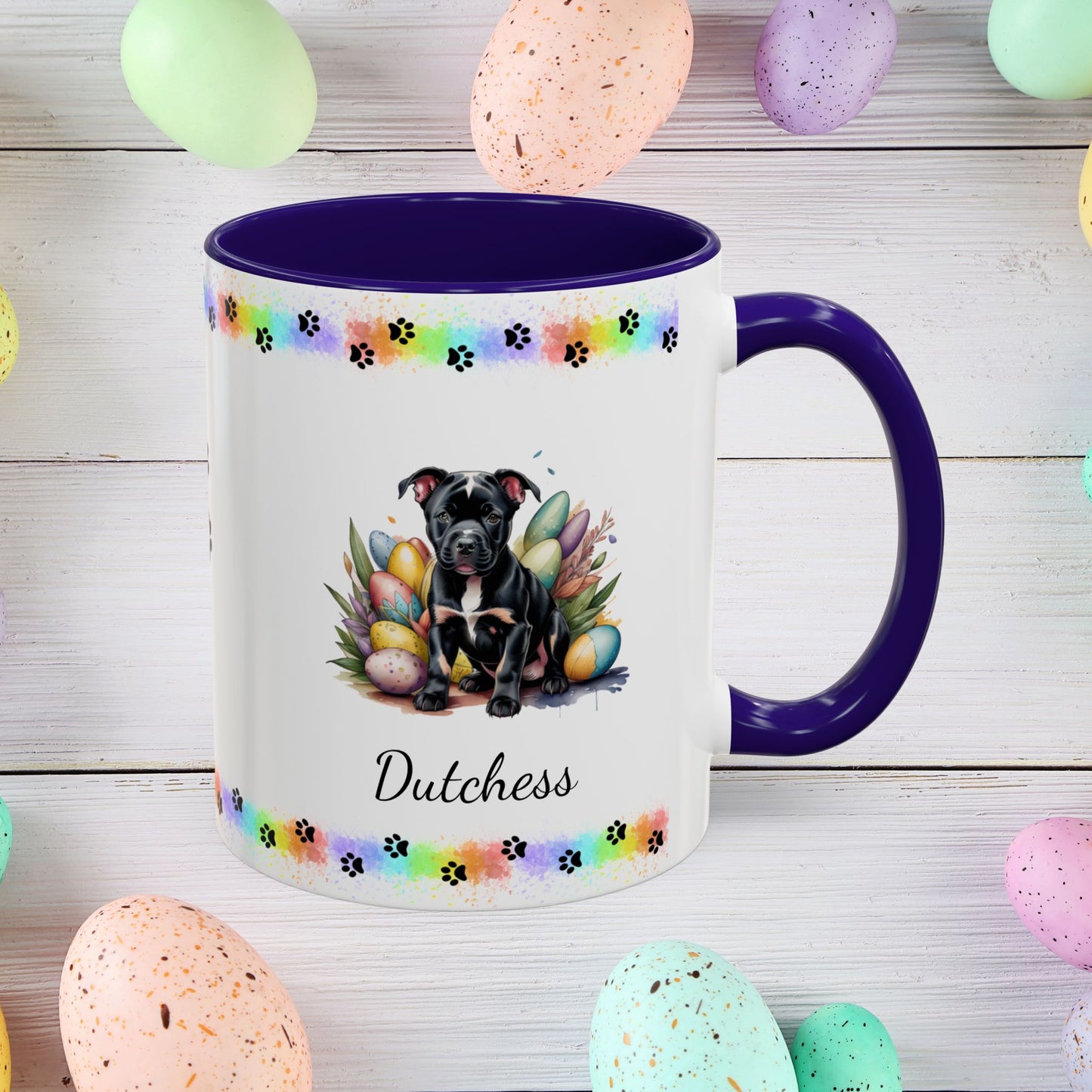 Pitbull Black Easter puppy coffee mug, personalized cute dog gift for mental health awareness and cozy sipping