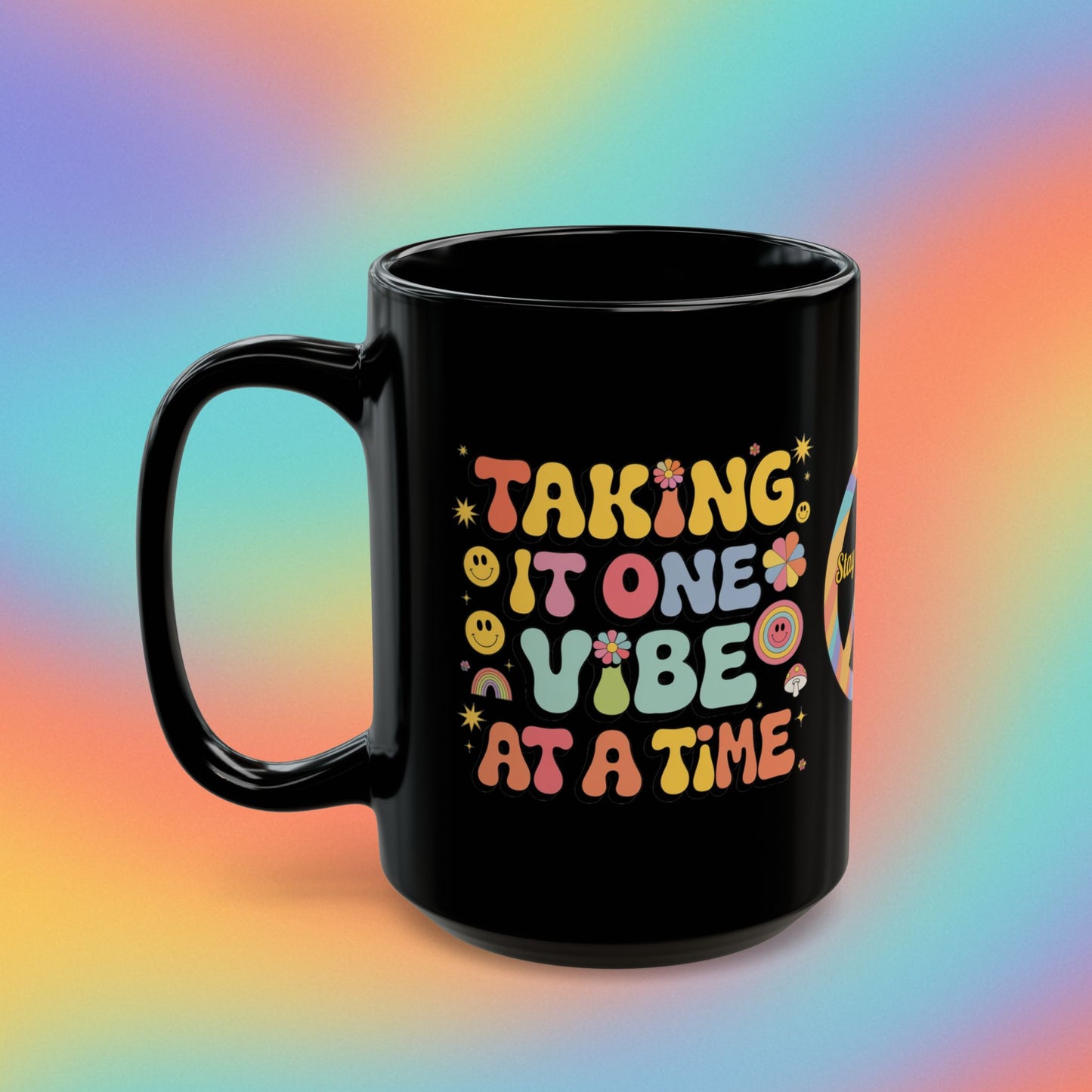Taking It One Vibe at a Time retro 70s mug, positive affirmation coffee gift - MySisterIsASurvivor