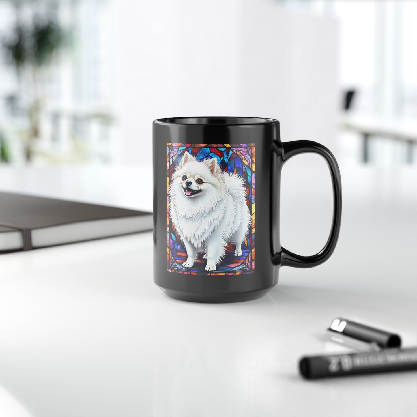 White Pomeranian custom name mug for dog moms and dads