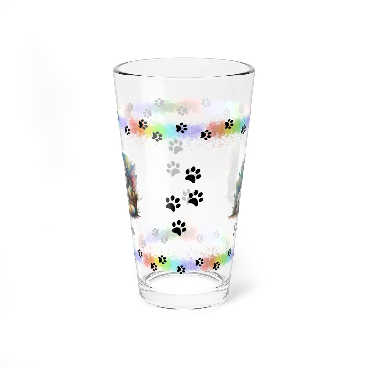 Pitbull (White) Personalized Easter Puppy 16oz Pint Glass - Custom Dog Design, Mental Health Gift, Easter Décor, and Festive Celebrations