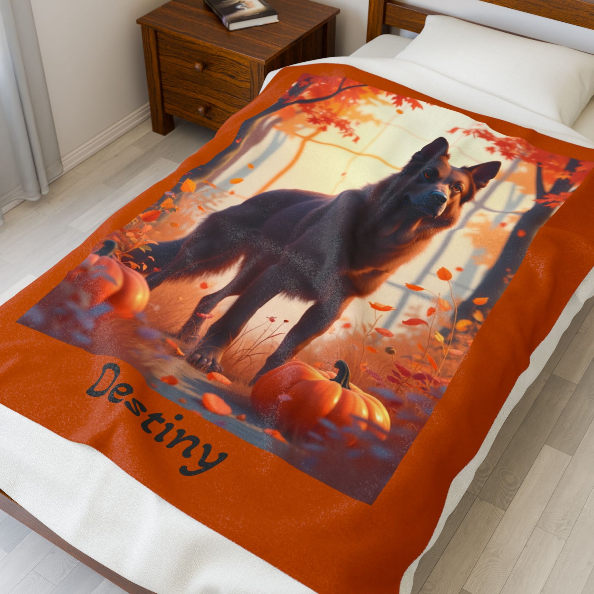German Shepherd Liver Coat Velveteen Plush Blanket, Custom Plush Dog Throw, GSD Fans