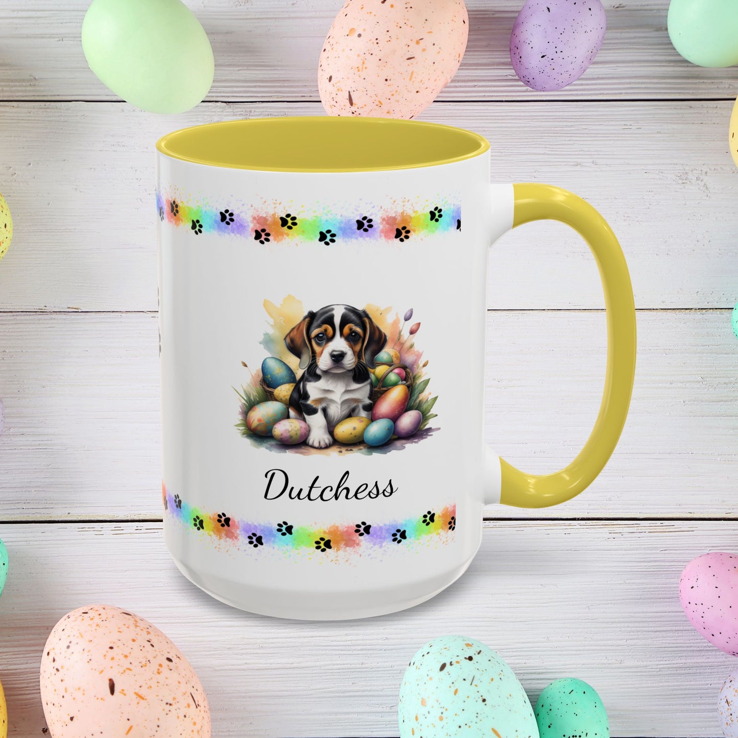 Beagle Easter puppy coffee mug, personalized cute dog gift, ideal for mental health support and cozy mornings