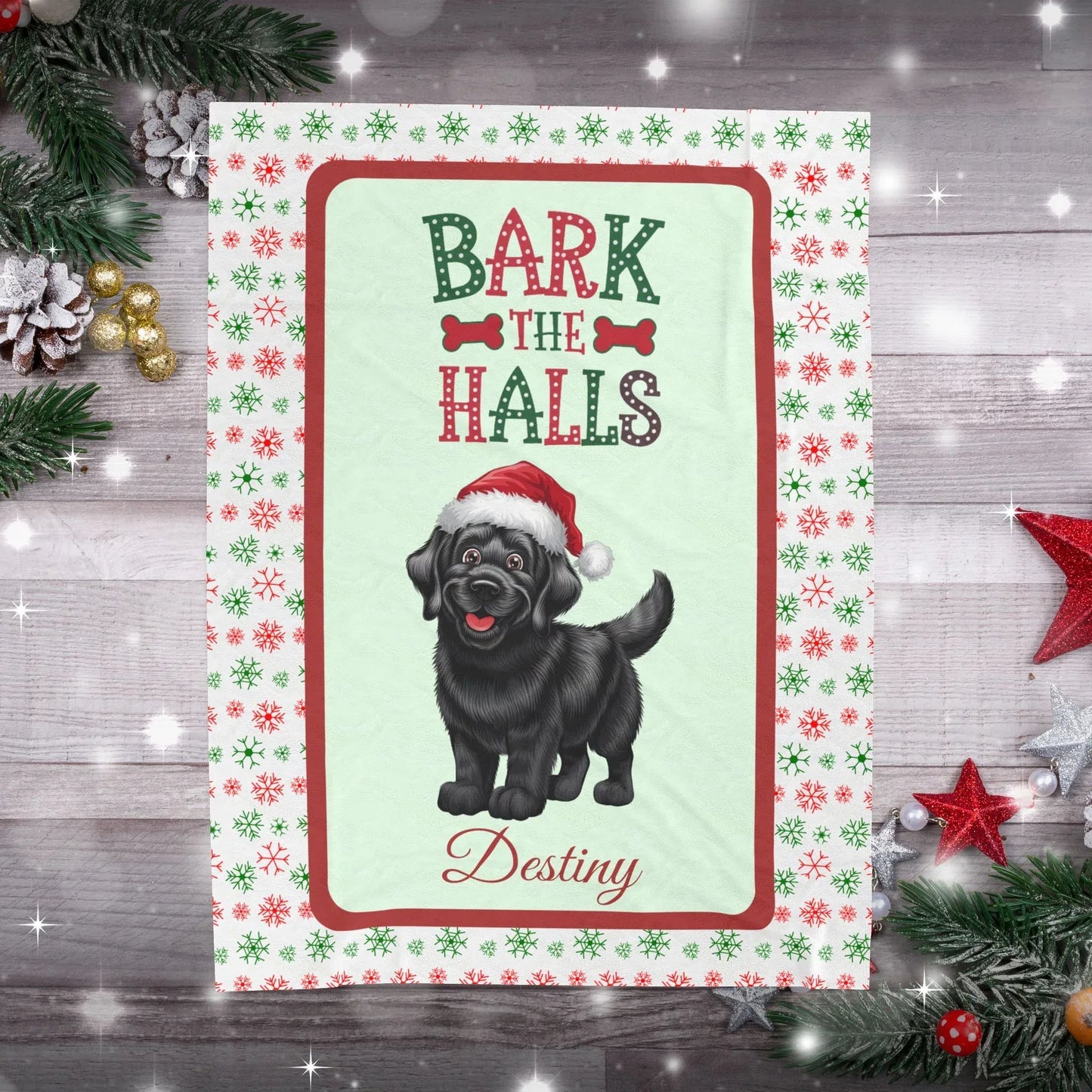 Shop our premium personalized black labrador velveteen plush blanket bark the halls from MySisterIsASurvivor.