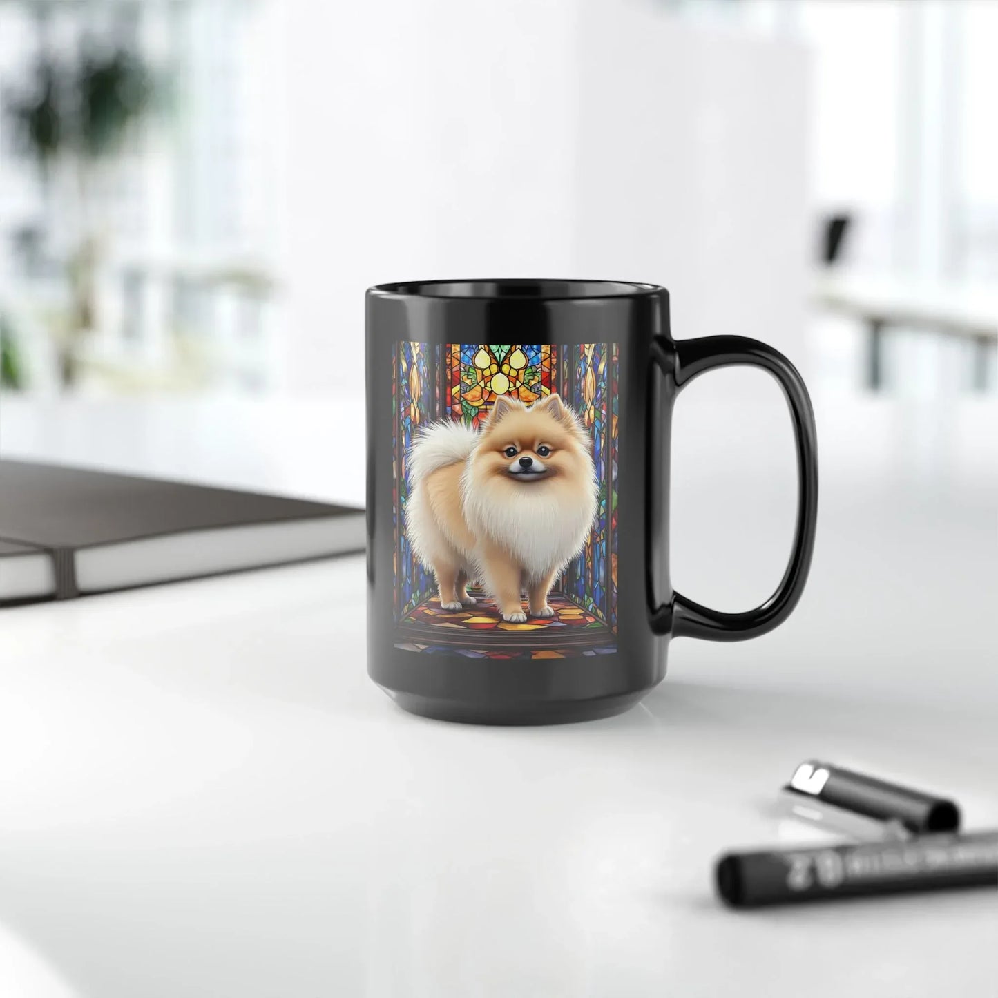 Shop our premium pomeranian cream sable personalized mug with stained glass design 11oz 15oz from MySisterIsASurvivor.