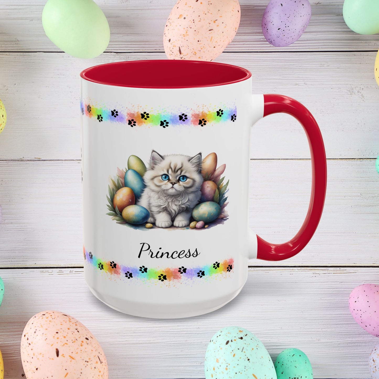 Persian Easter kitten coffee mug, personalized cute cat gift, mental health support and festive drinkware
