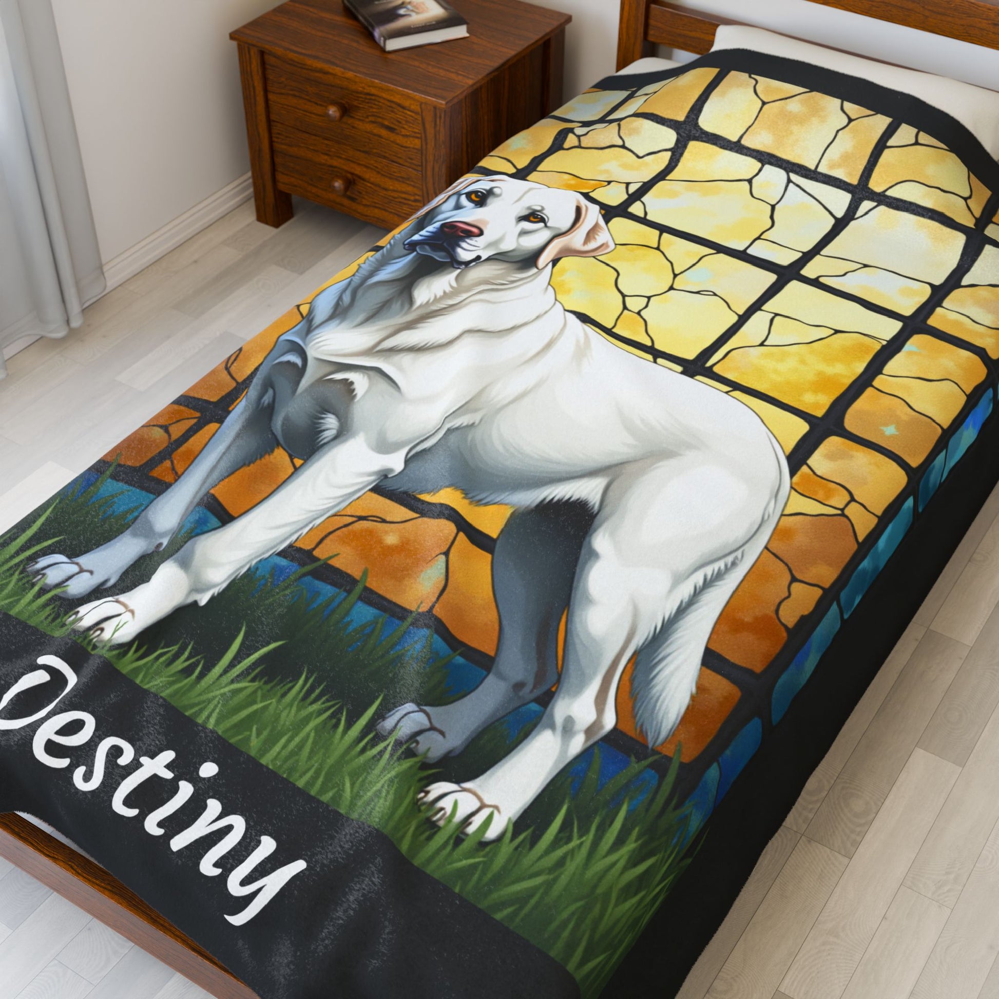 Labrador Retriever White Coat Blanket, Velveteen Plush Custom Dog Art Throw, Pet Lover Gift for Humans