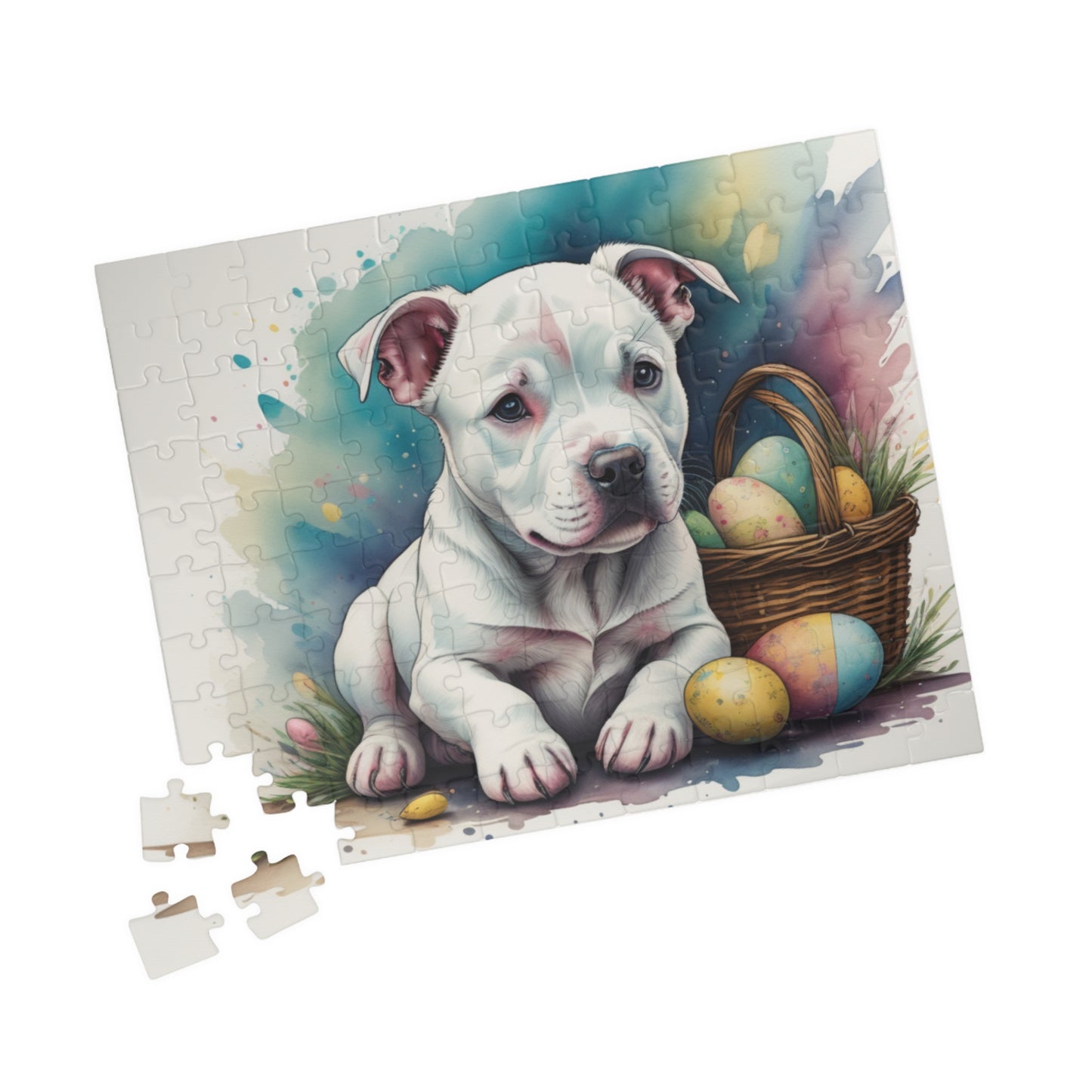 Pitbull (White) Easter Puppy Puzzle - Dog Lovers, Mental Health Benefits, Holiday Fun, Mindfulness, Stress Relief, Festive Gift