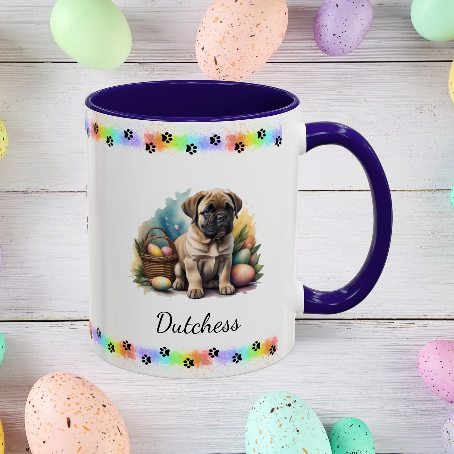 English Mastiff Easter puppy coffee mug, personalized cute dog gift for mental health support, perfect for coffee or tea