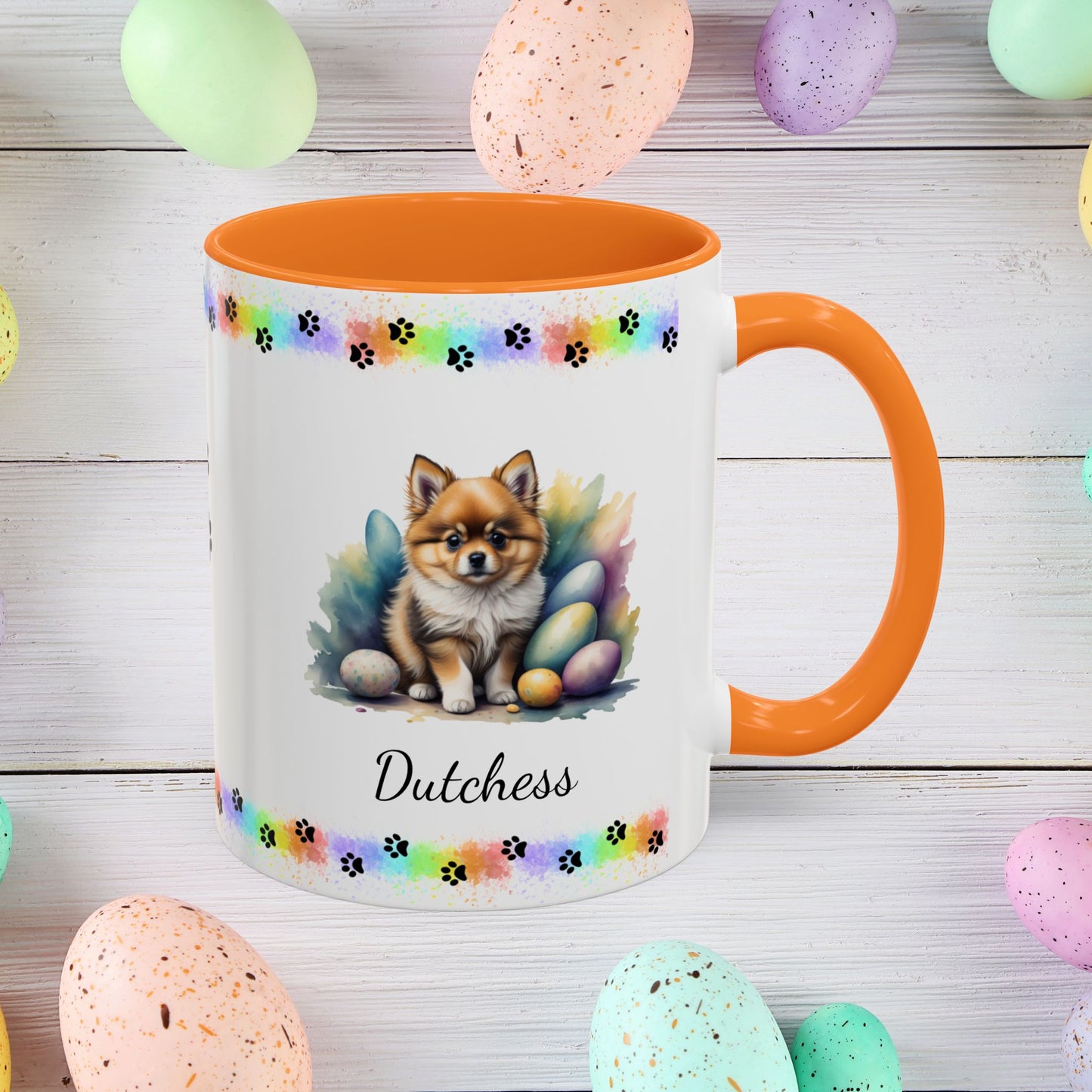 Pomeranian Cream Sable Easter puppy coffee mug, personalized cute dog gift for mental health awareness and comfort