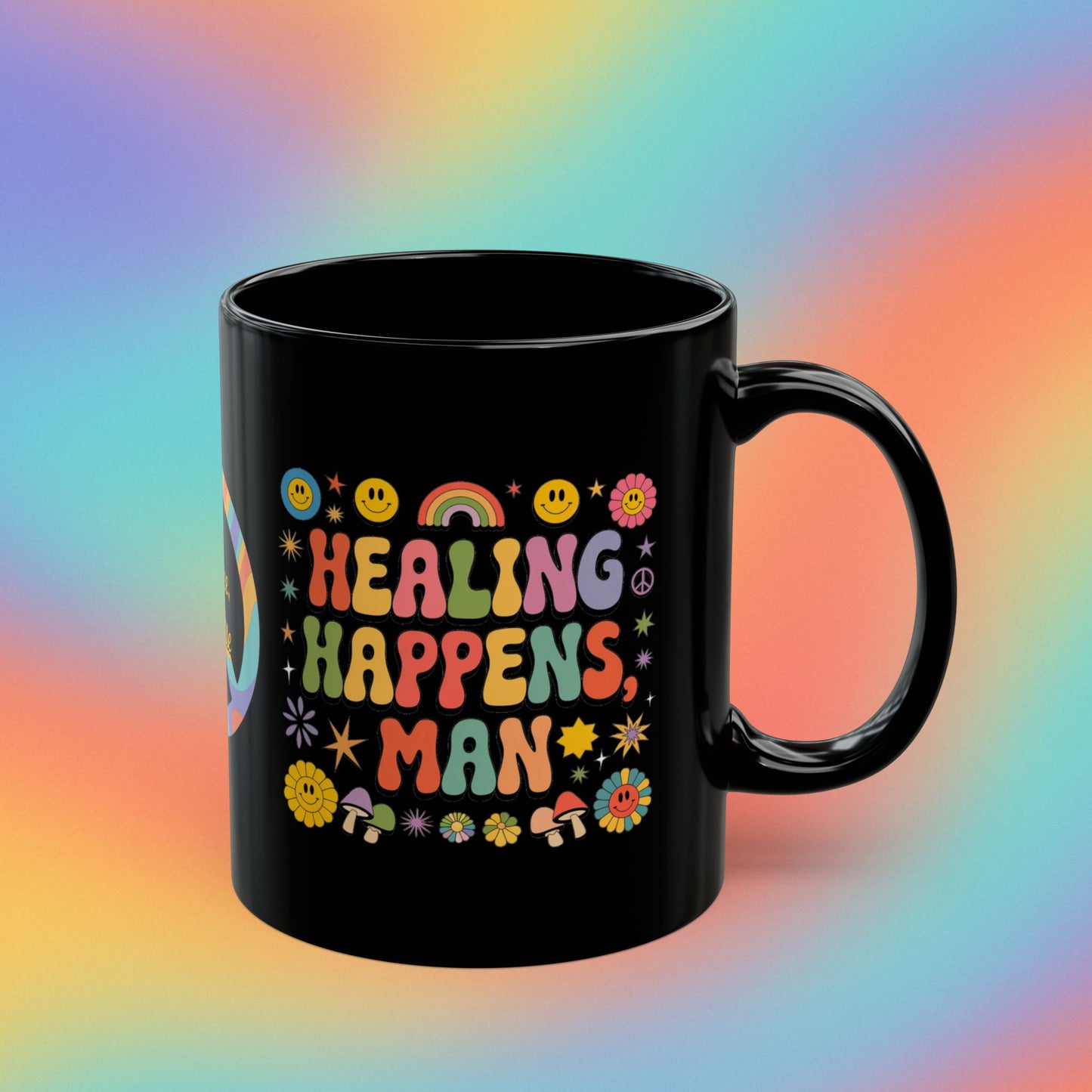 Healing Happens, Man personalized 70s mental health coffee mug affirmation gift - MySisterIsASurvivor