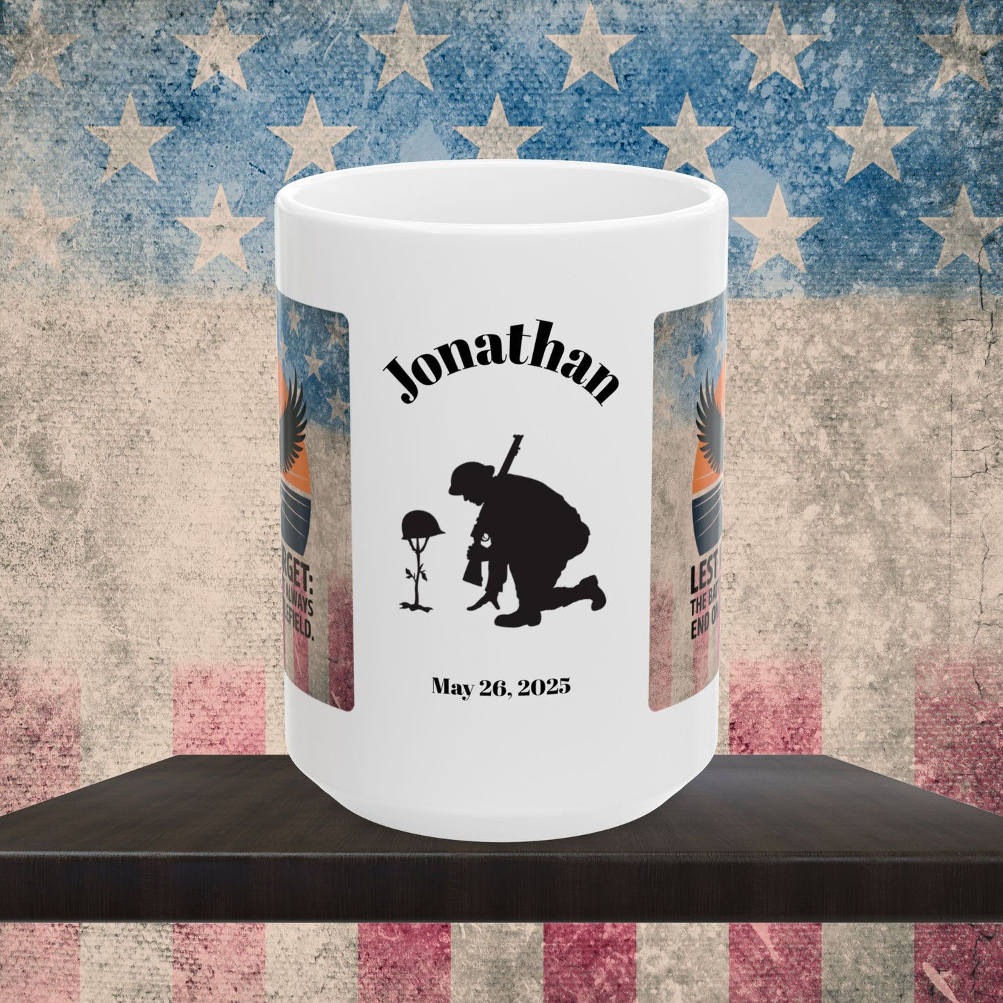 Personalized Memorial Day Mug - "Lest We Forget" PTSD Support Tribute
