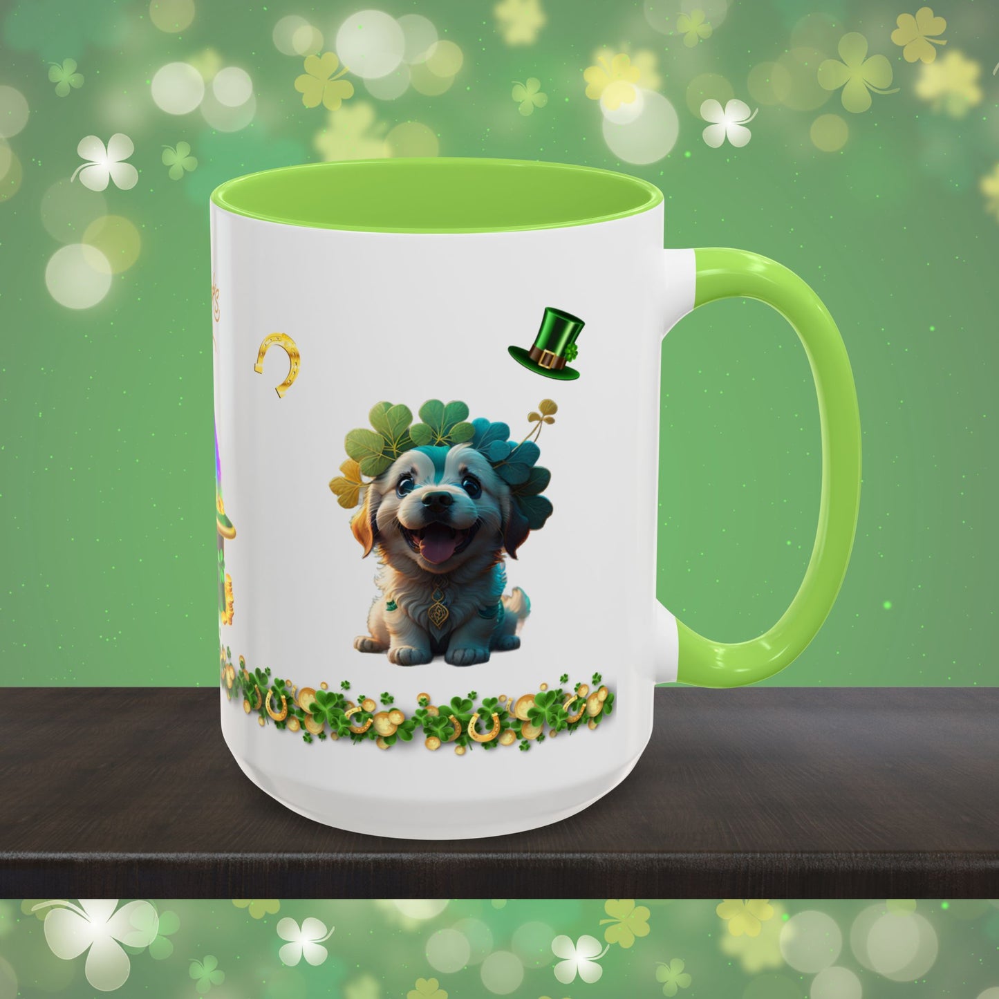 Pawsitive Paddy's Parade: St. Patrick's Day Two-Tone Coffee Mug - Festive Ceramic Mug for Positivity & Mindfulness