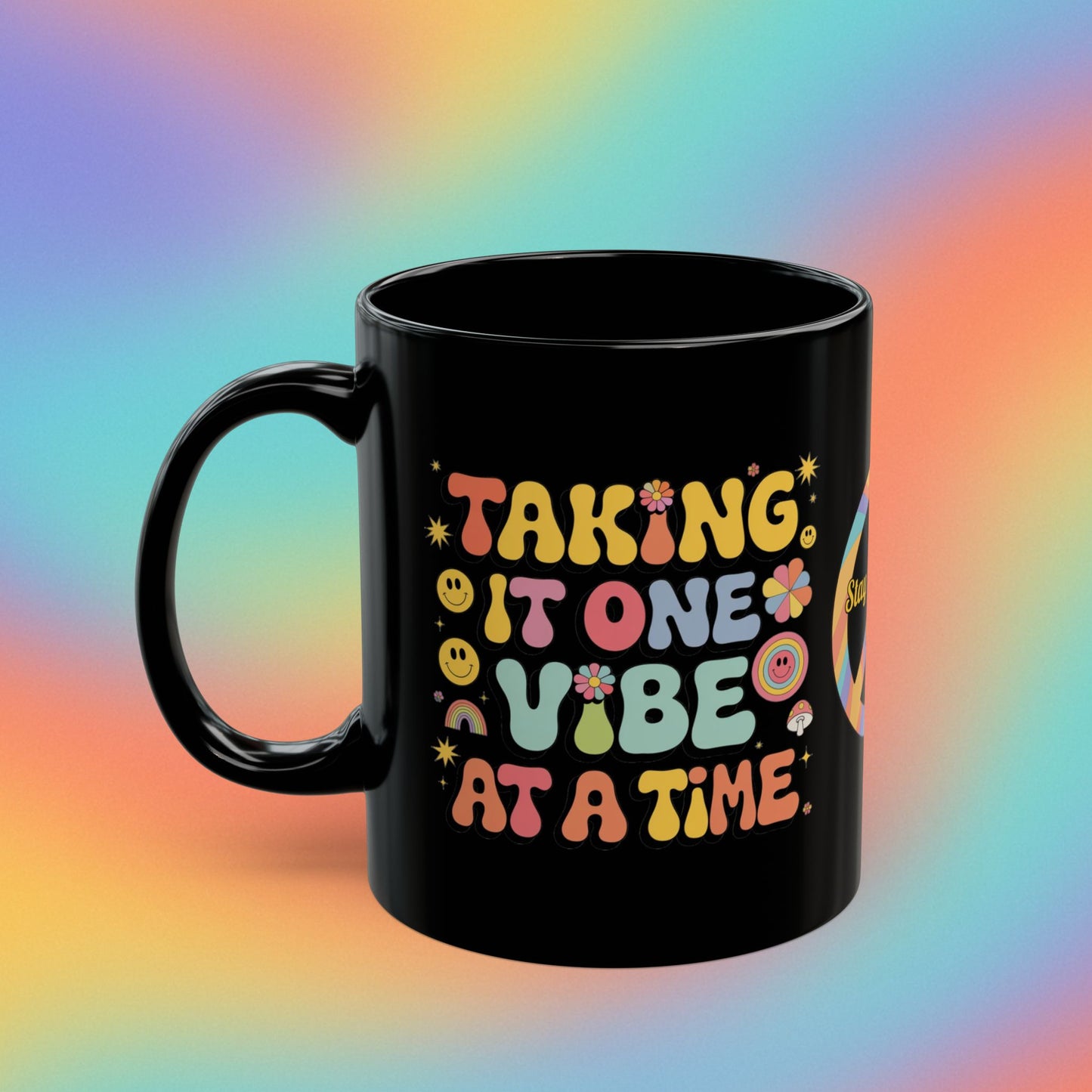 Taking It One Vibe at a Time retro 70s mug, positive affirmation coffee gift - MySisterIsASurvivor
