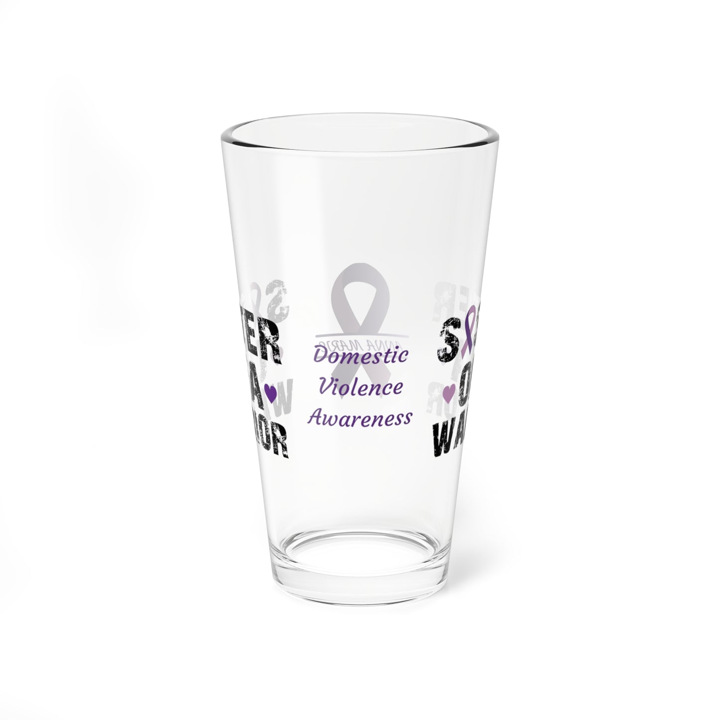 Sister of a Warrior: Personalized Domestic Violence Awareness Warrior Pint Glass - Proud Family Member