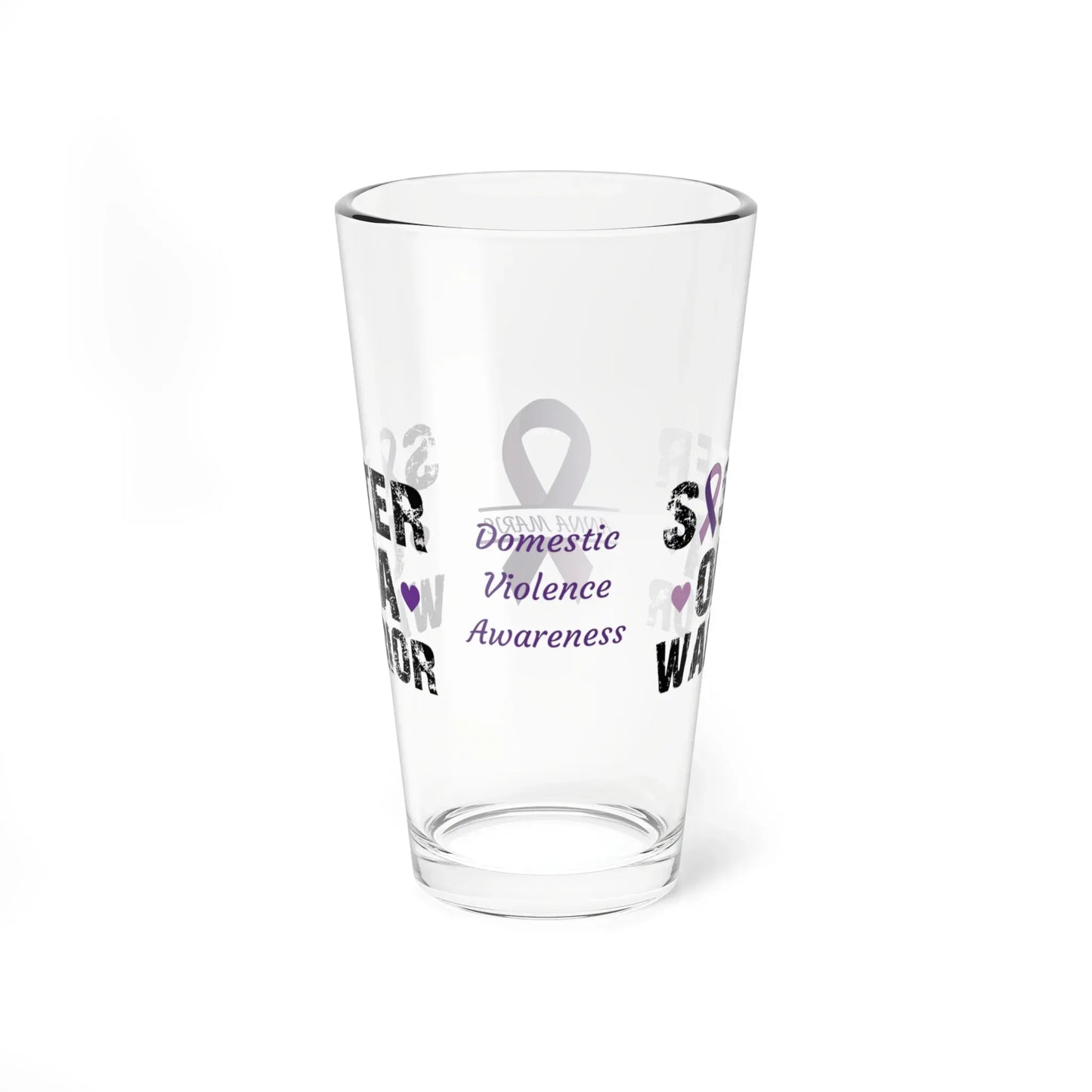 Shop our premium sister of a warrior domestic violence awareness pint glass 16oz from MySisterIsASurvivor.