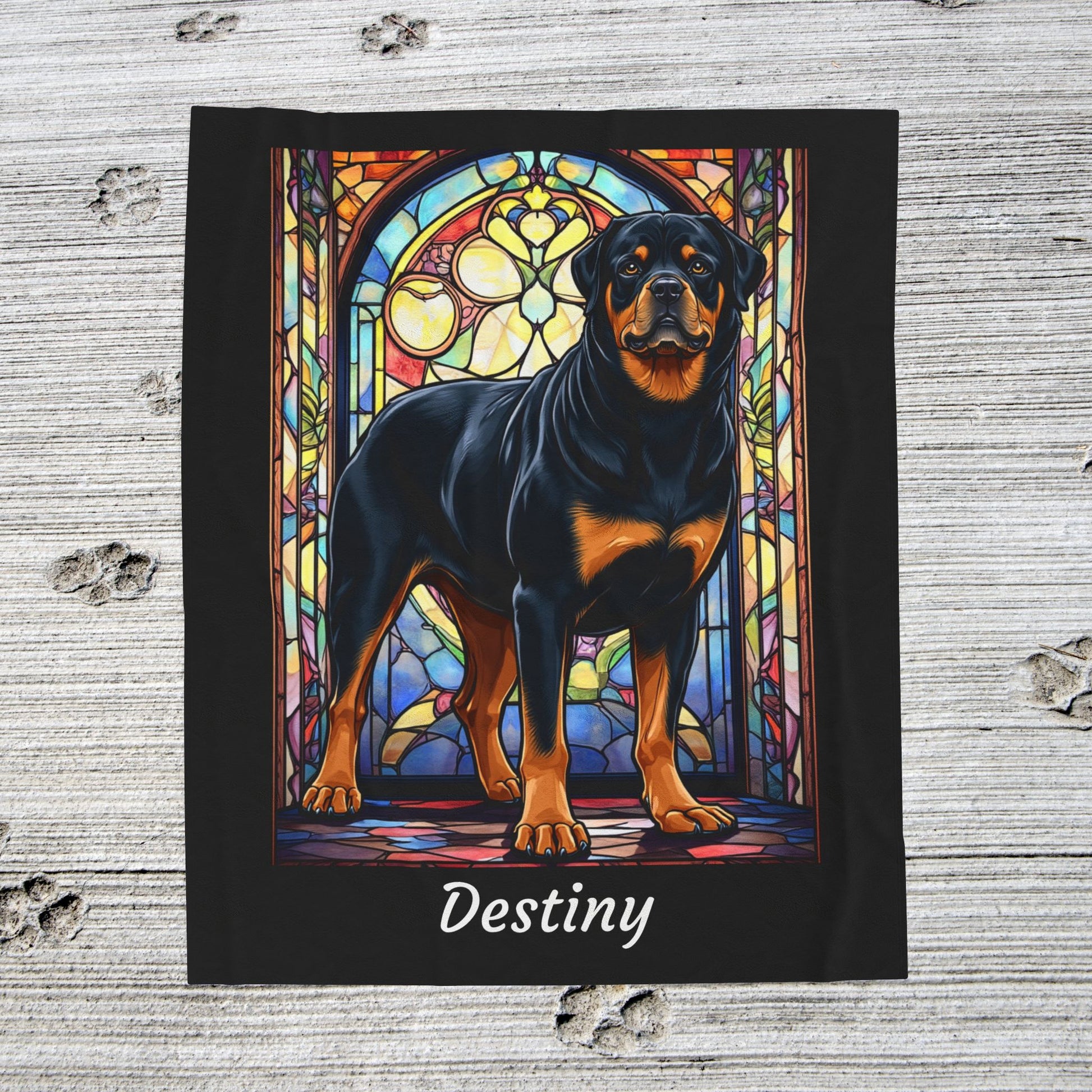 Rottweiler Black & Tan Coat Blanket, Velveteen Plush Stained Glass Dog Throw, Unique Gift for Humans