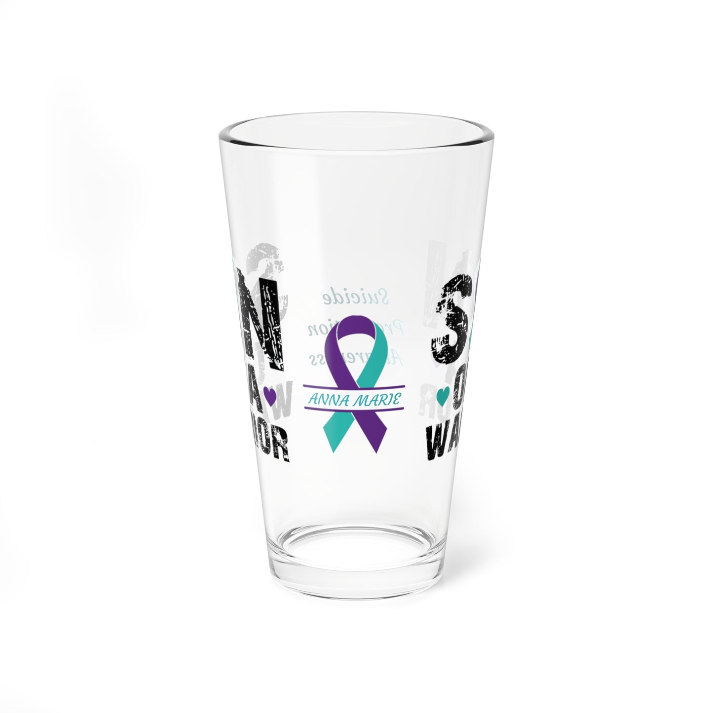 Son of a Warrior: Personalized Suicide Prevention Awareness Warrior Pint Glass - Proud Family Member