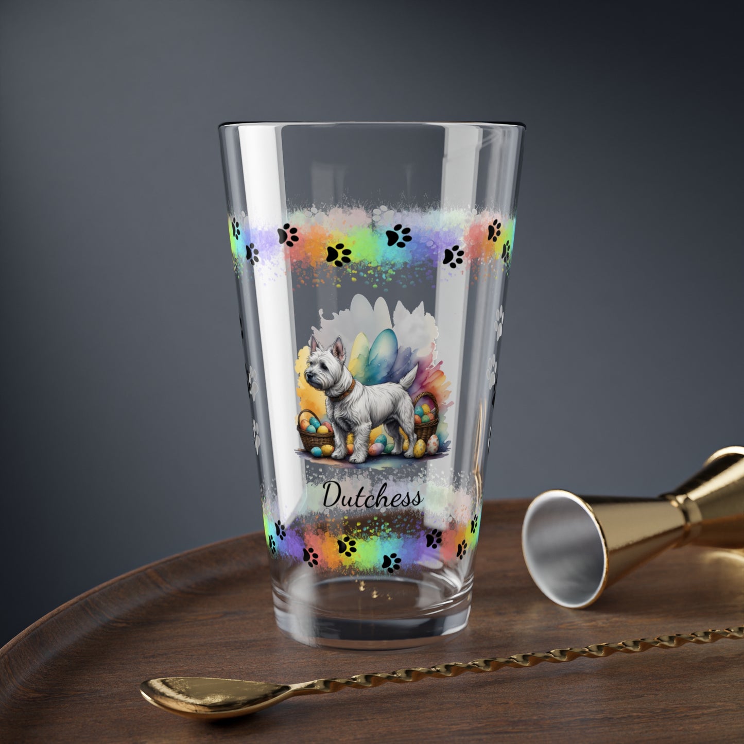 West Highland Terrier Personalized Easter Puppy 16oz Pint Glass - Custom Dog Design, Mental Health Gift, Easter Décor, and Festive Celebrations