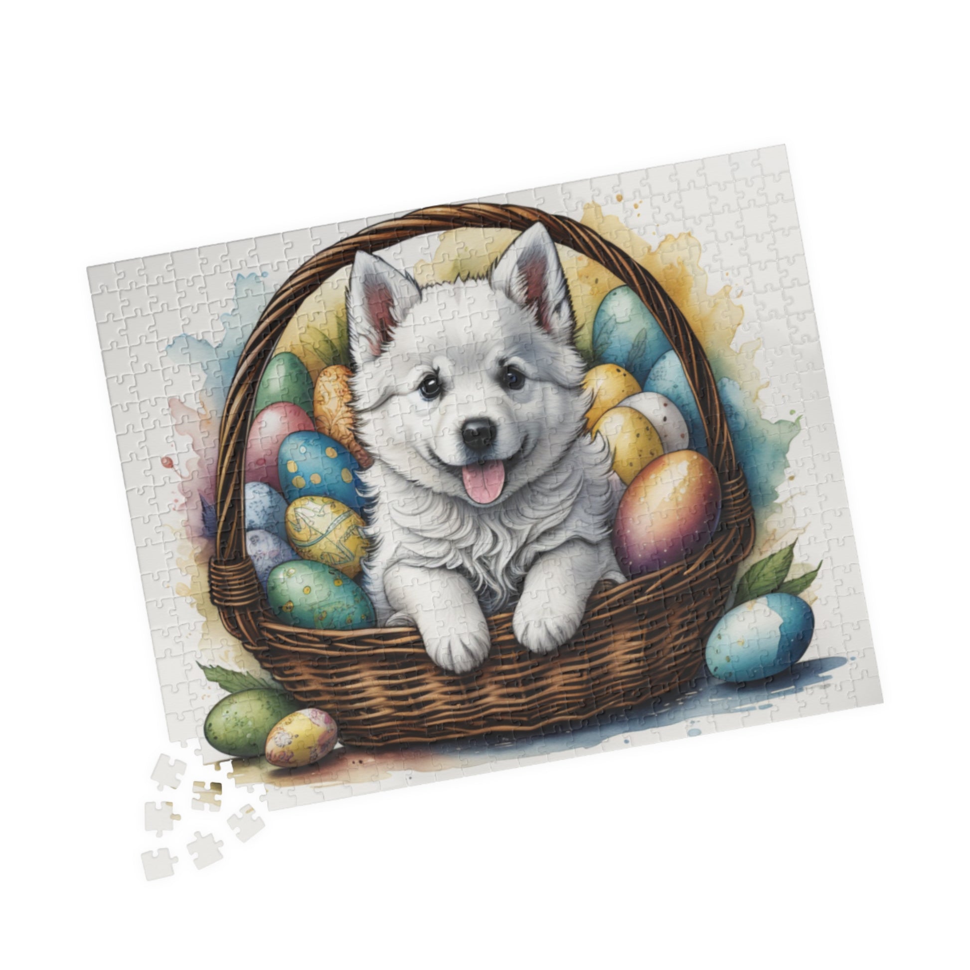American Eskimo Easter Puppy Puzzle - Dog Lovers, Mental Health Benefits, Holiday Fun, Mindfulness, Stress Relief, Festive Gift
